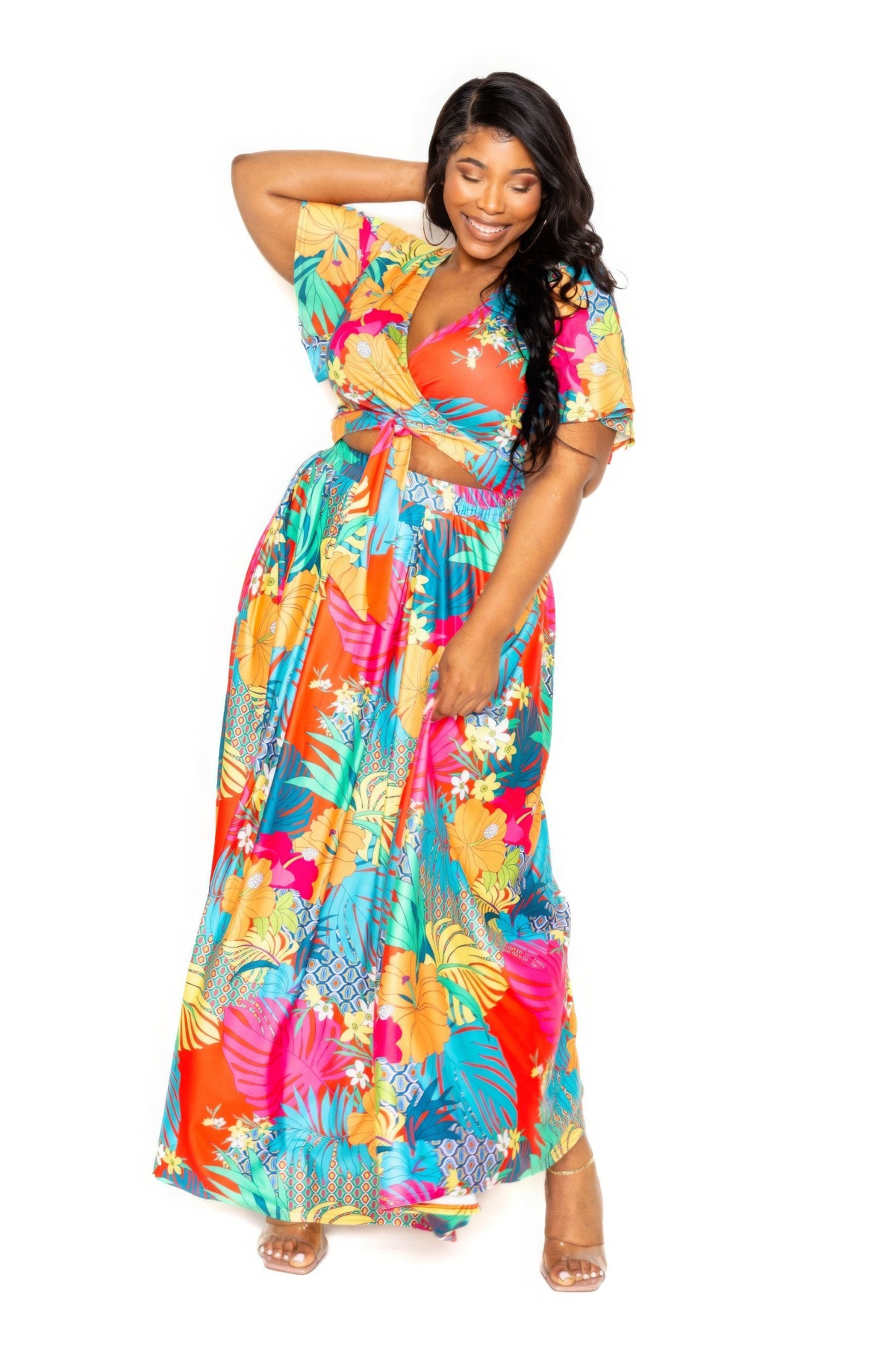 Tropical floral maxi skirt & top set product image