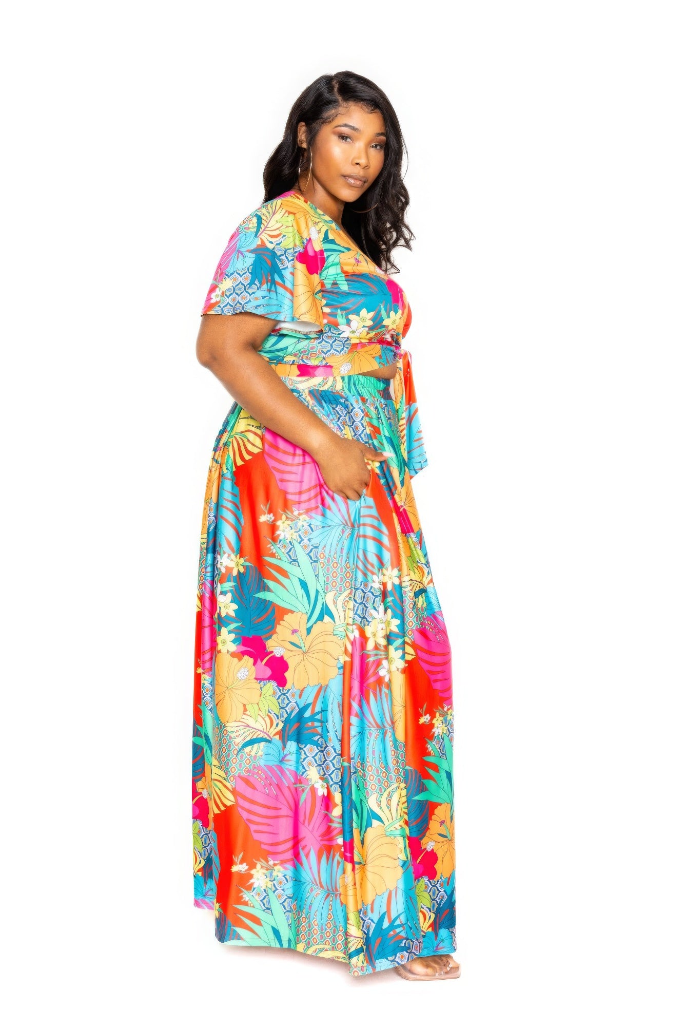 Tropical floral maxi skirt & top set product image