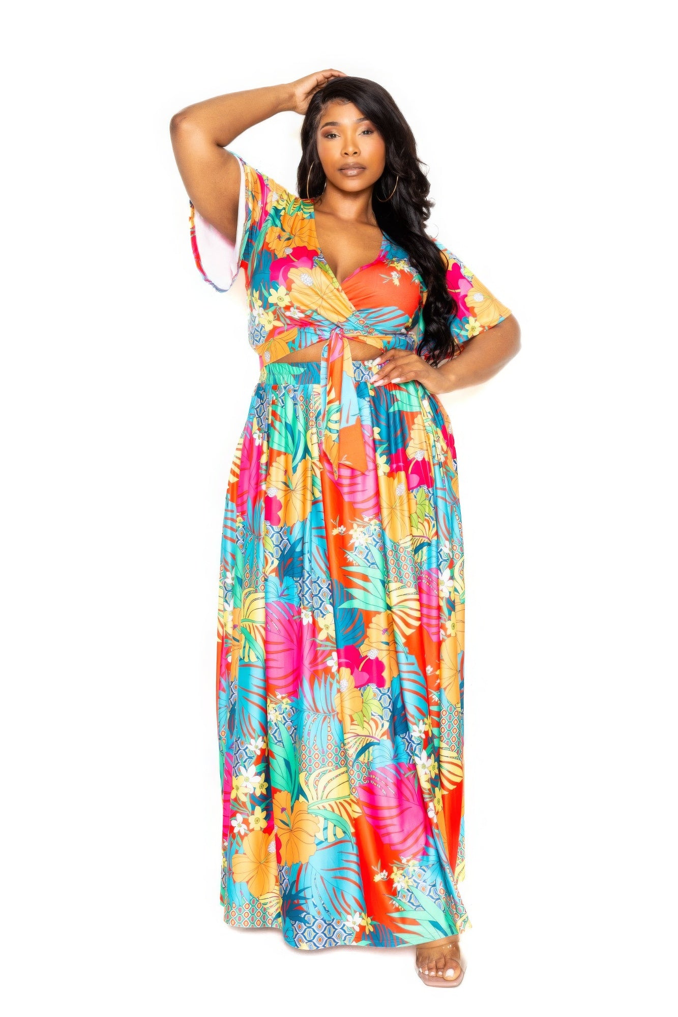 Tropical floral maxi skirt & top set product image