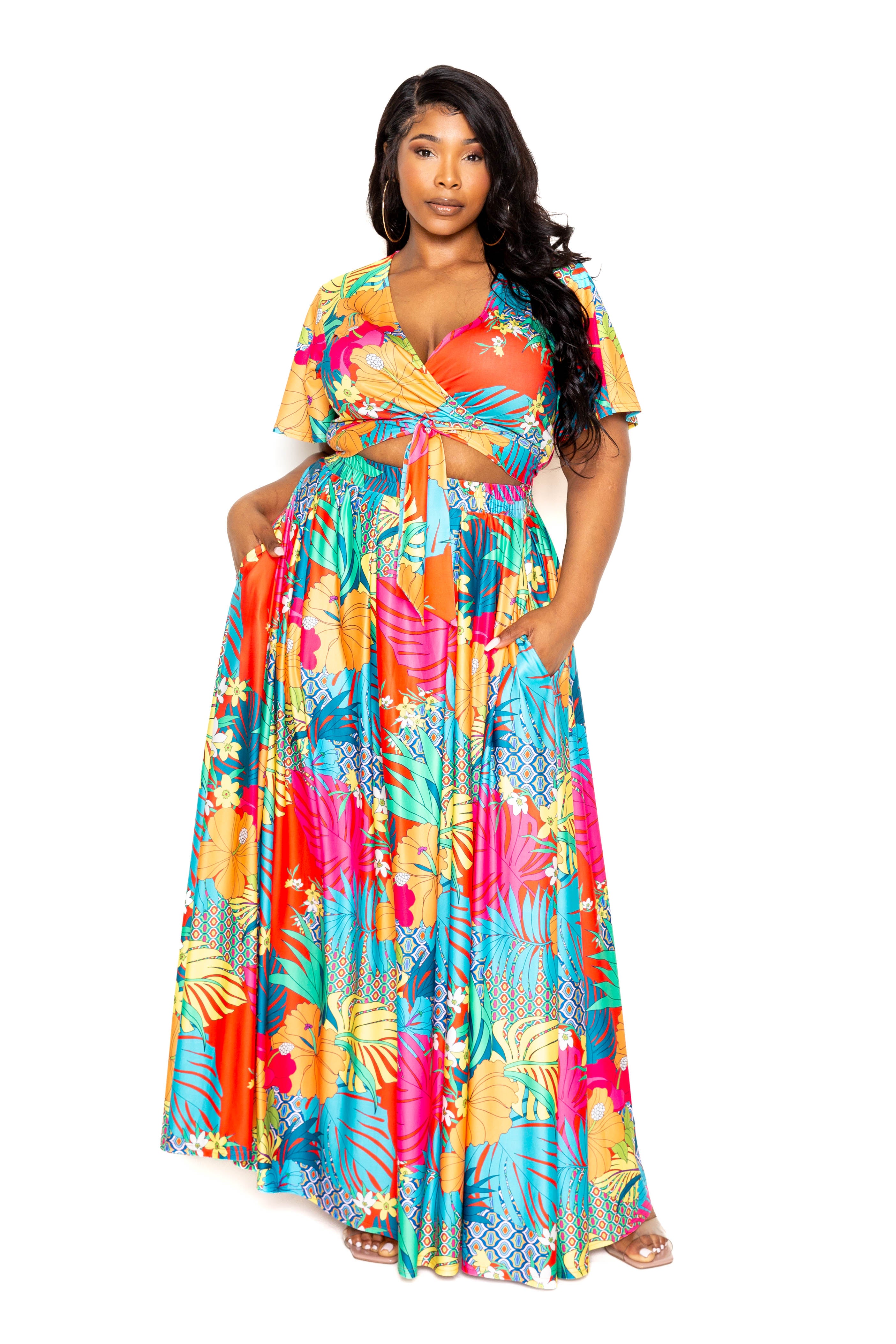 Tropical floral maxi skirt & top set product image