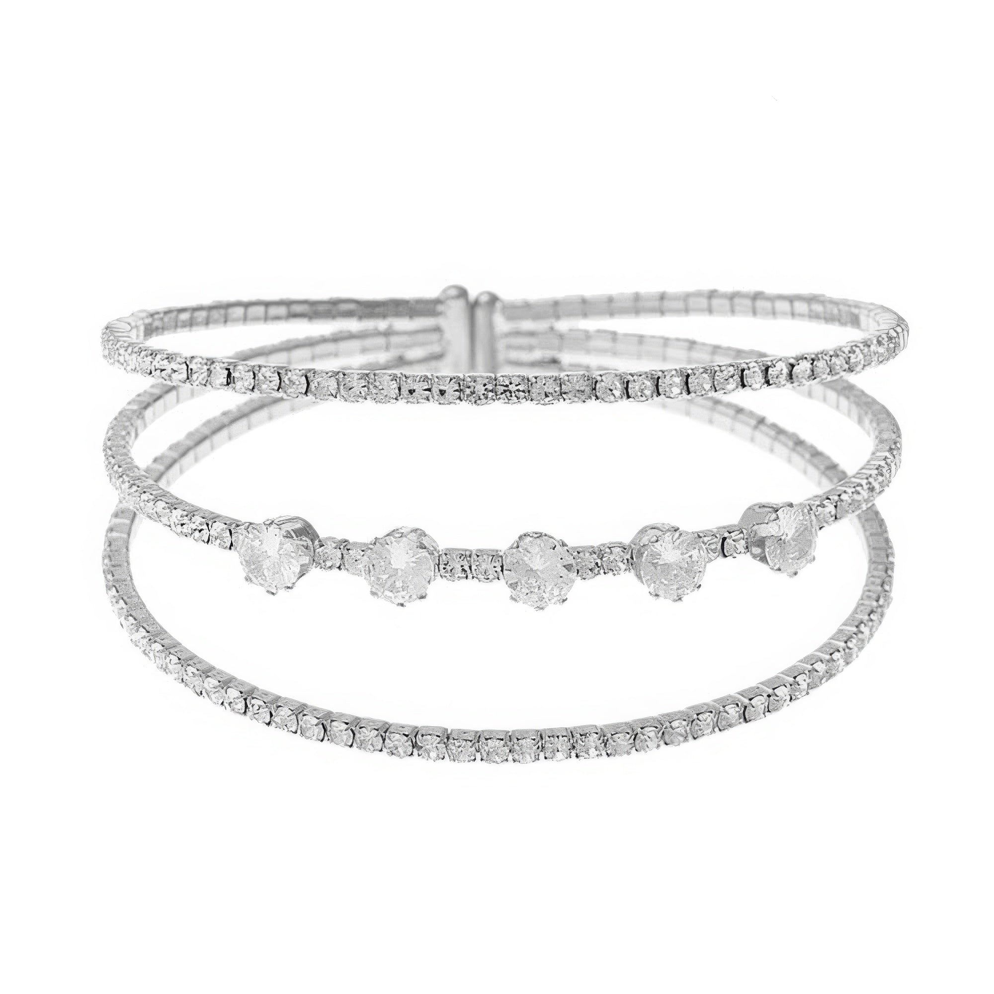 Rhinestone Cubic Zirconia 3line 1row Round Cuff Bracelet product image