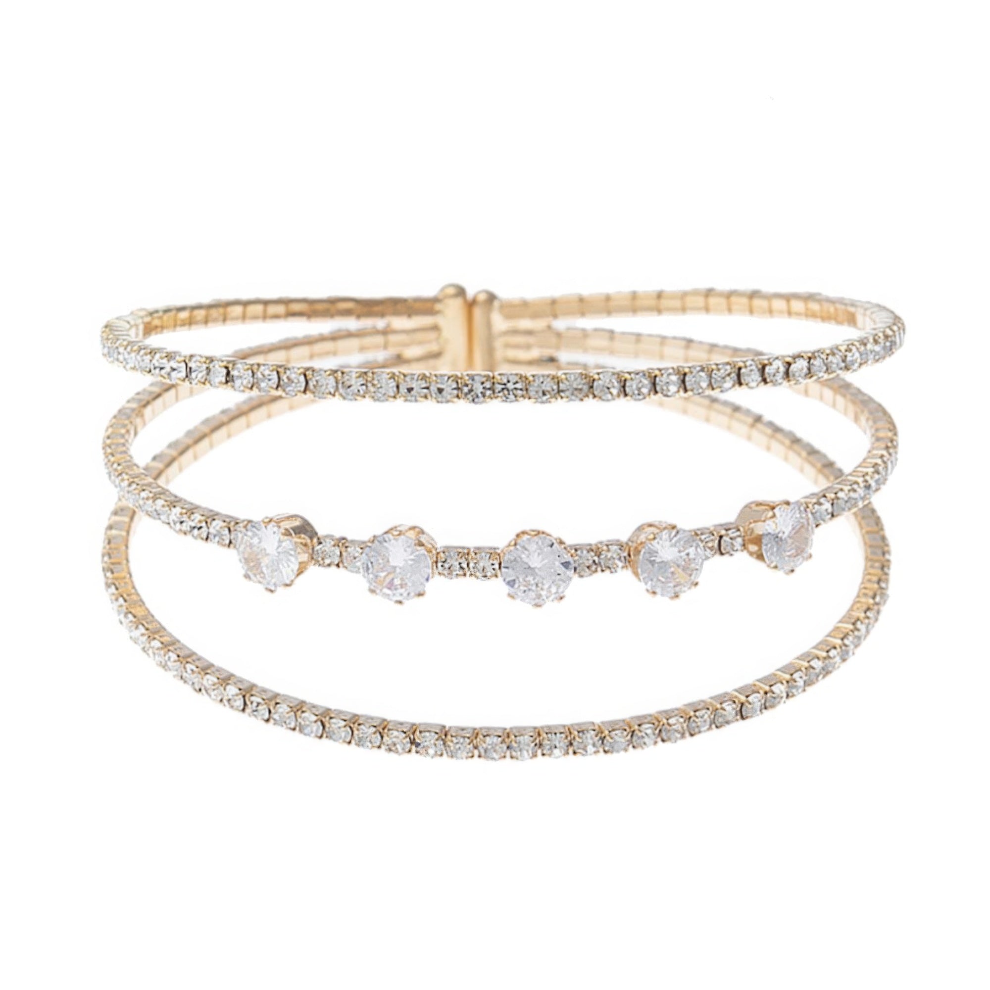 Rhinestone Cubic Zirconia 3line 1row Round Cuff Bracelet product image