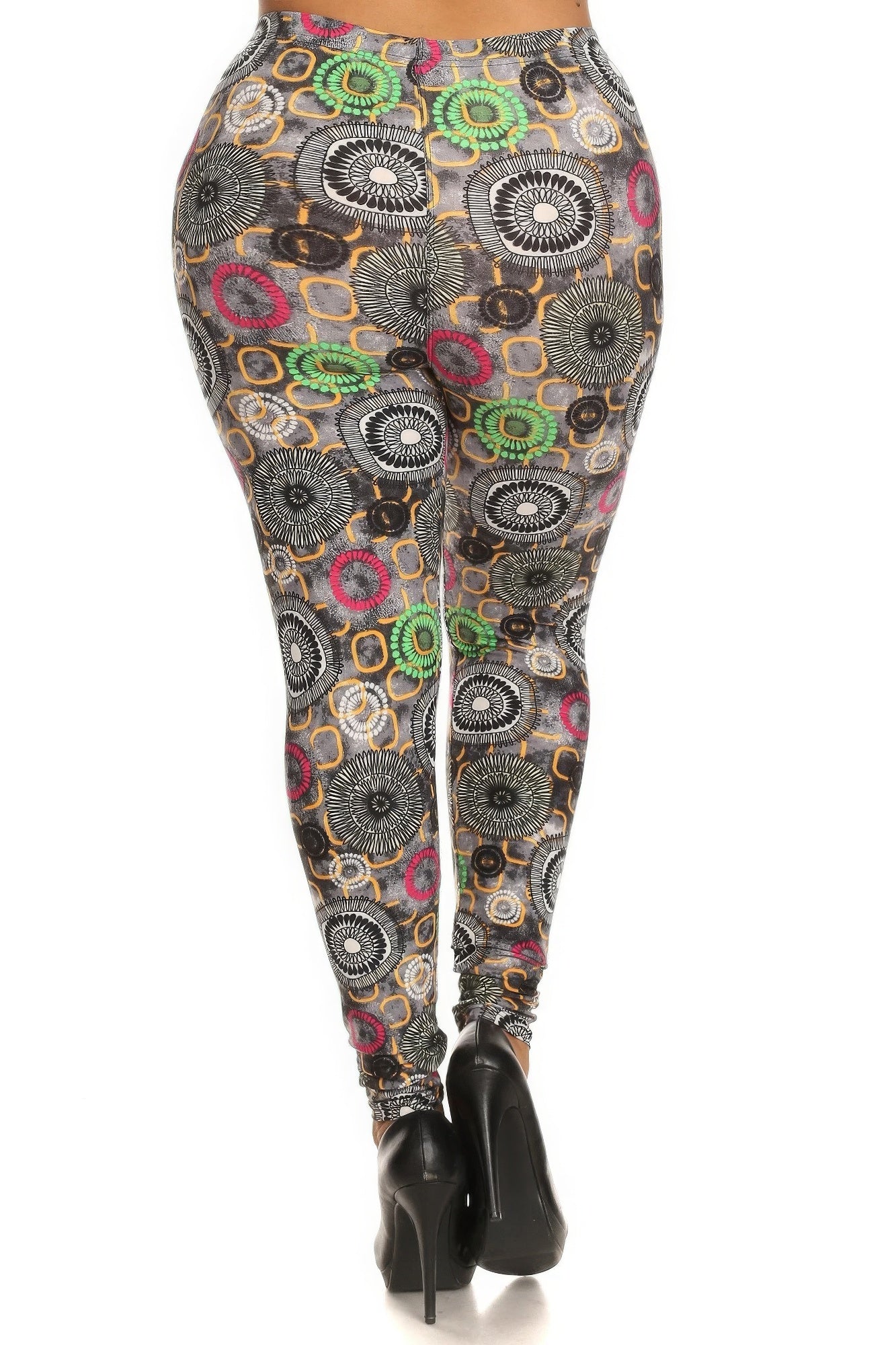 Plus Size Abstract Print, Full Length Leggings In A Slim Fitting Style With A Banded High Waist product image