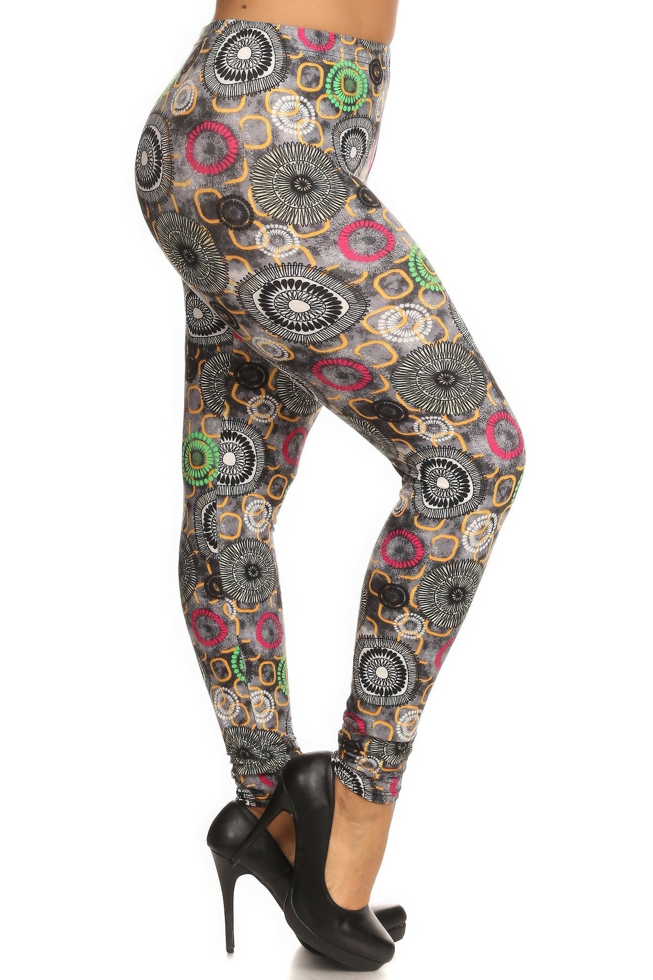 Plus Size Abstract Print, Full Length Leggings In A Slim Fitting Style With A Banded High Waist product image