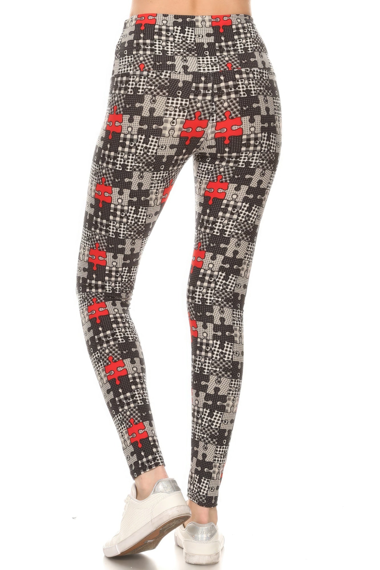 5-inch Long Yoga Style Banded Lined Puzzle Printed Knit Legging With High Waist product image