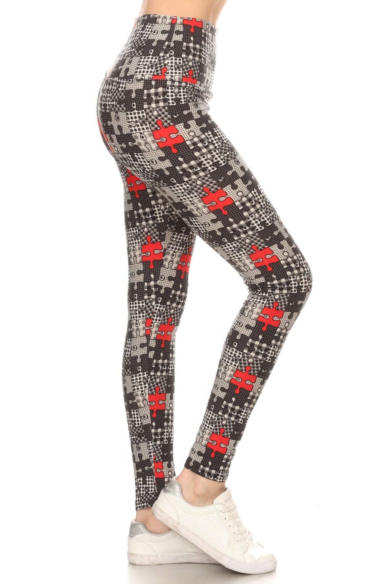5-inch Long Yoga Style Banded Lined Puzzle Printed Knit Legging With High Waist product image