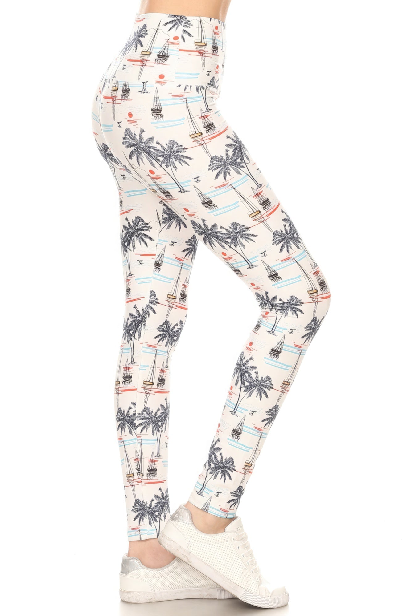 5-inch Long Yoga Style Banded Lined Sailor Printed Knit Legging With High Waist product image