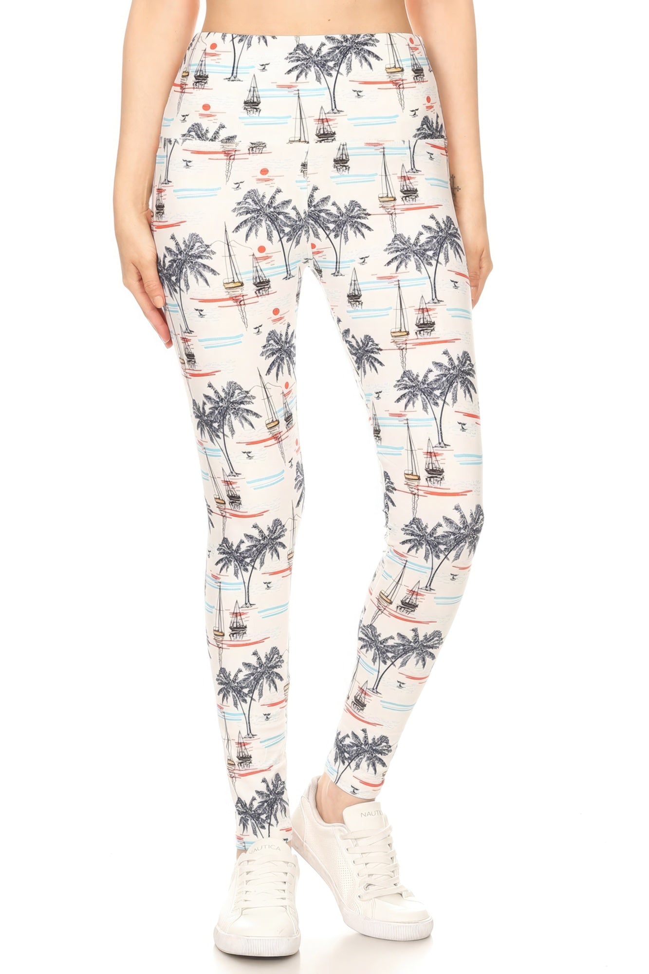 5-inch Long Yoga Style Banded Lined Sailor Printed Knit Legging With High Waist product image