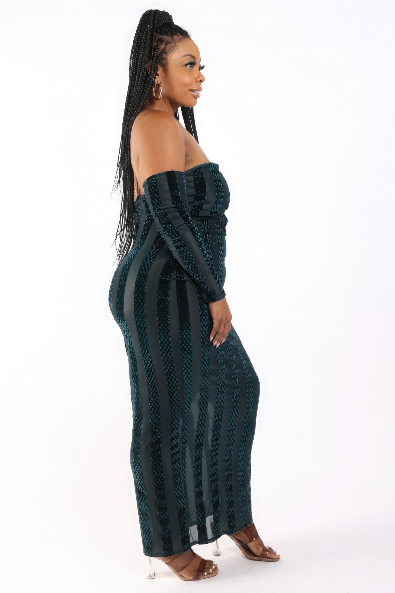 Striped Velvet Off Shoulder Dress product image