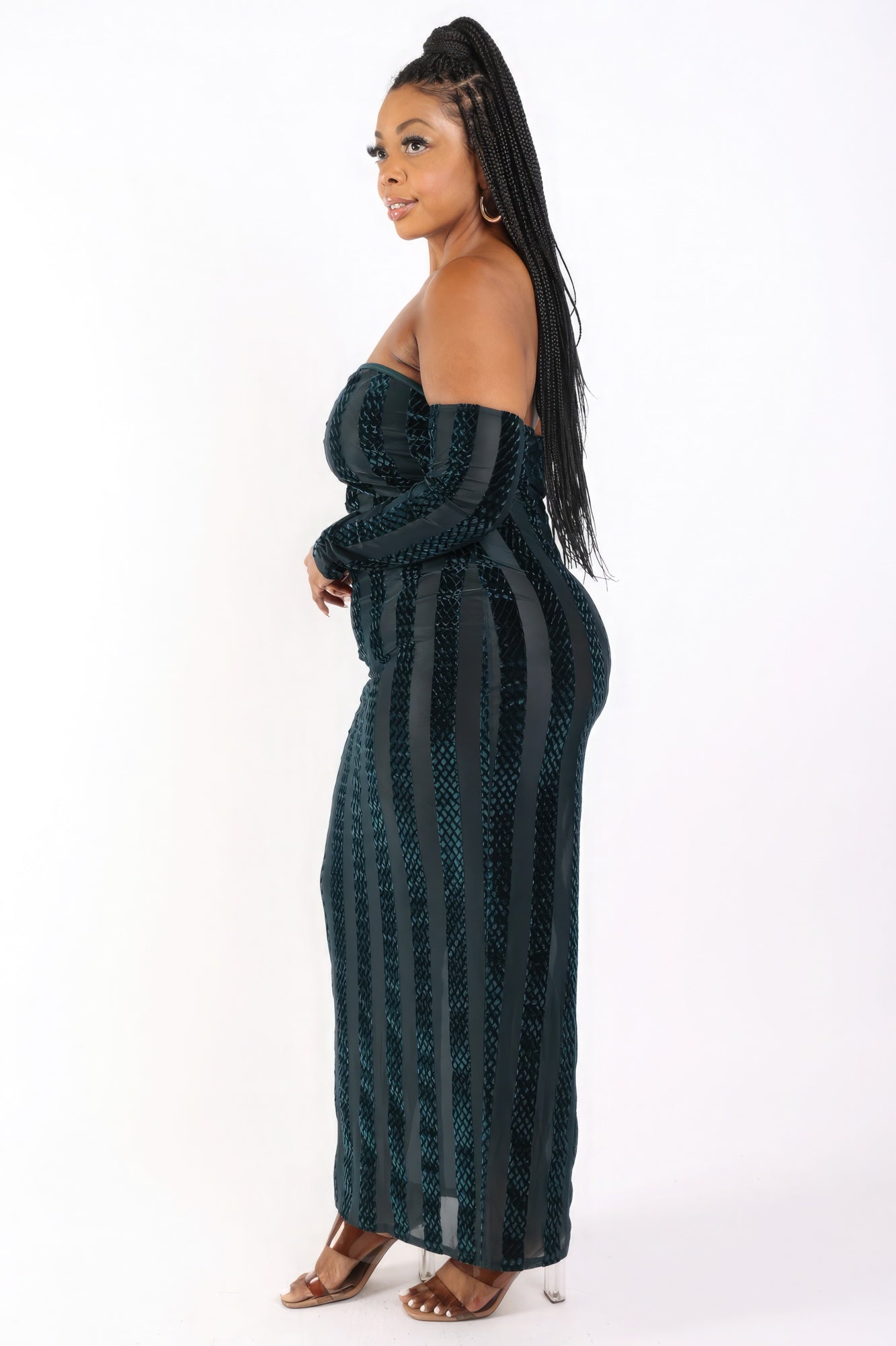 Striped Velvet Off Shoulder Dress product image