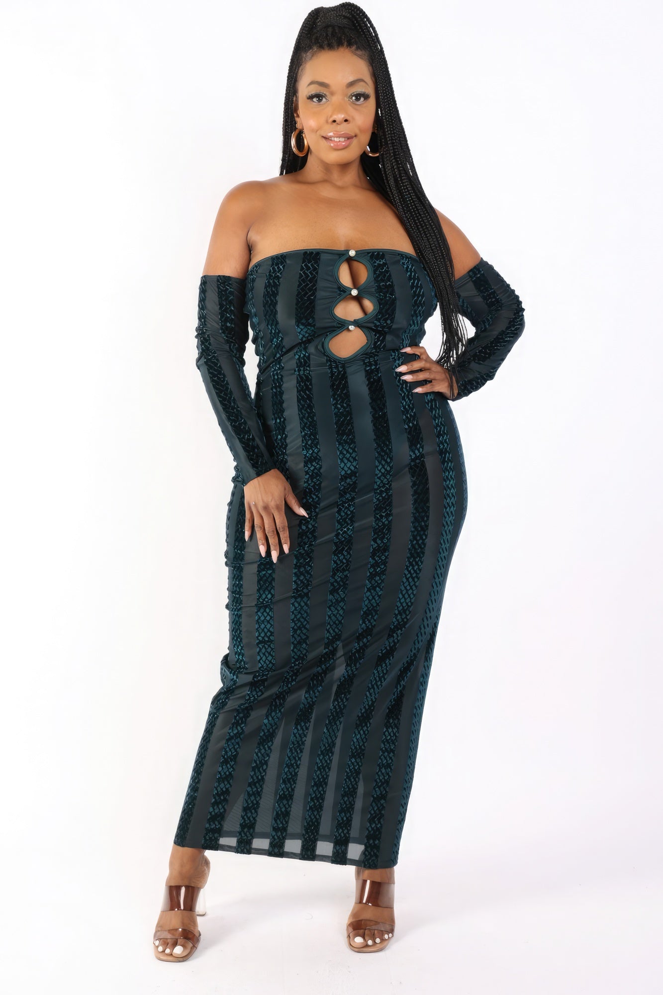 Striped Velvet Off Shoulder Dress product image
