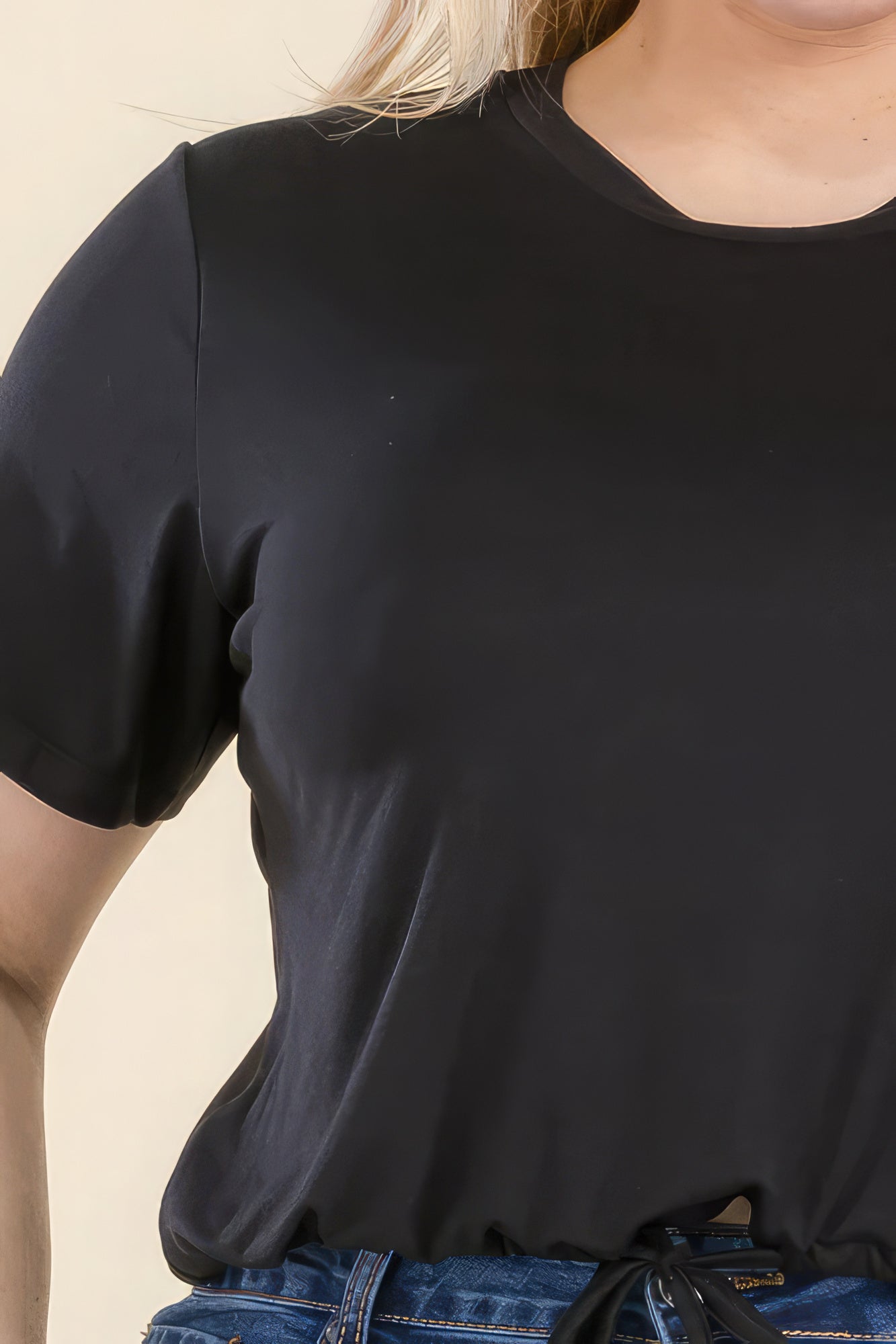 Plus Size Tie Front Drawstring Short Sleeve Crop Top product image