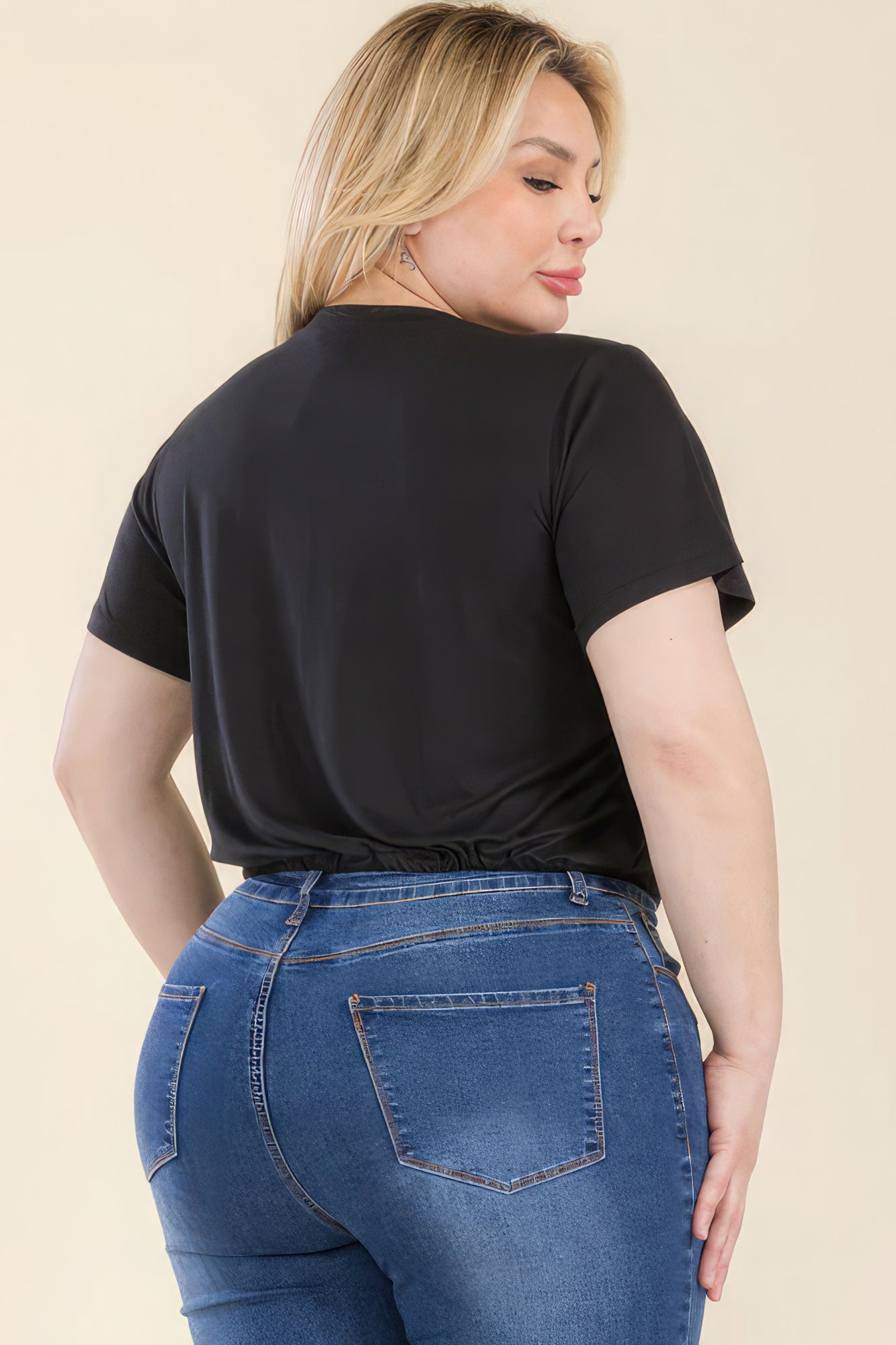 Plus Size Tie Front Drawstring Short Sleeve Crop Top product image