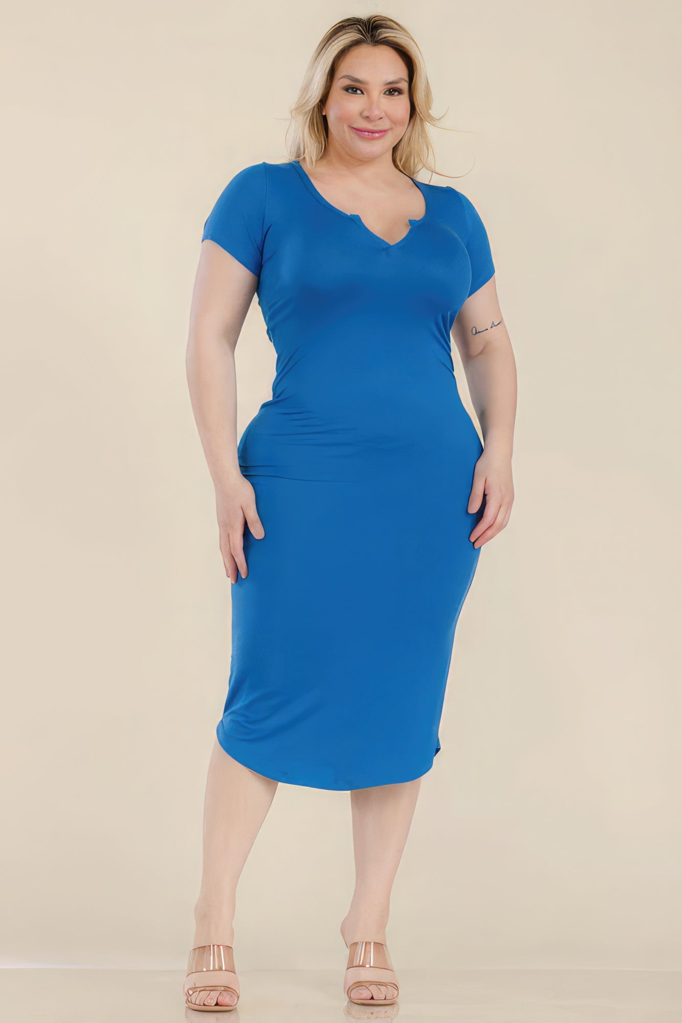 Plus Size Split Neck Bodycon Midi Dress product image