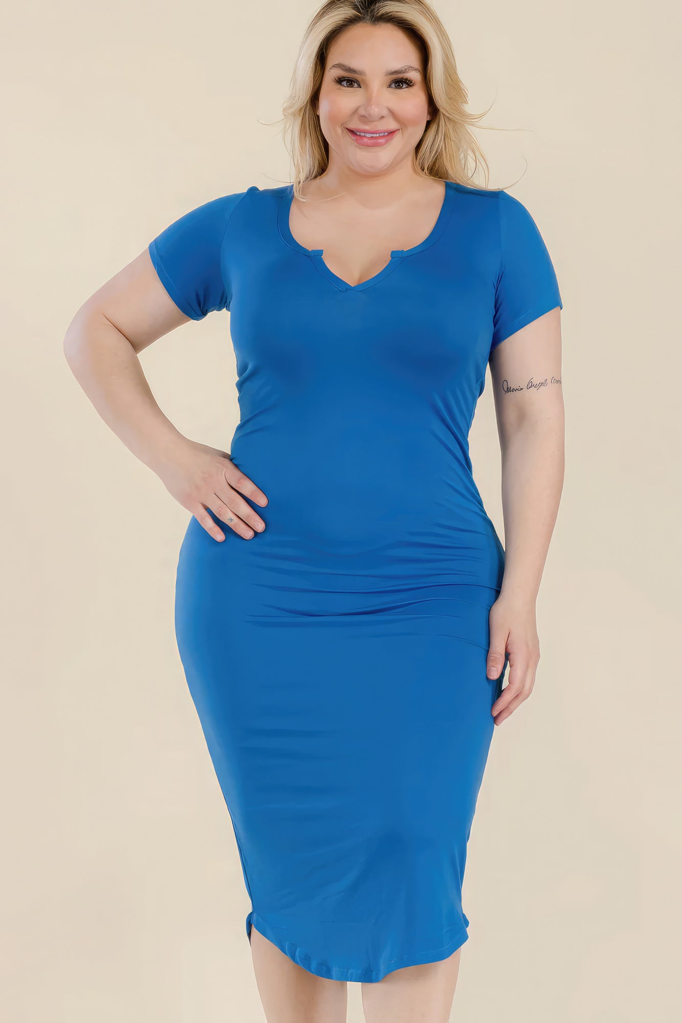 Plus Size Split Neck Bodycon Midi Dress product image