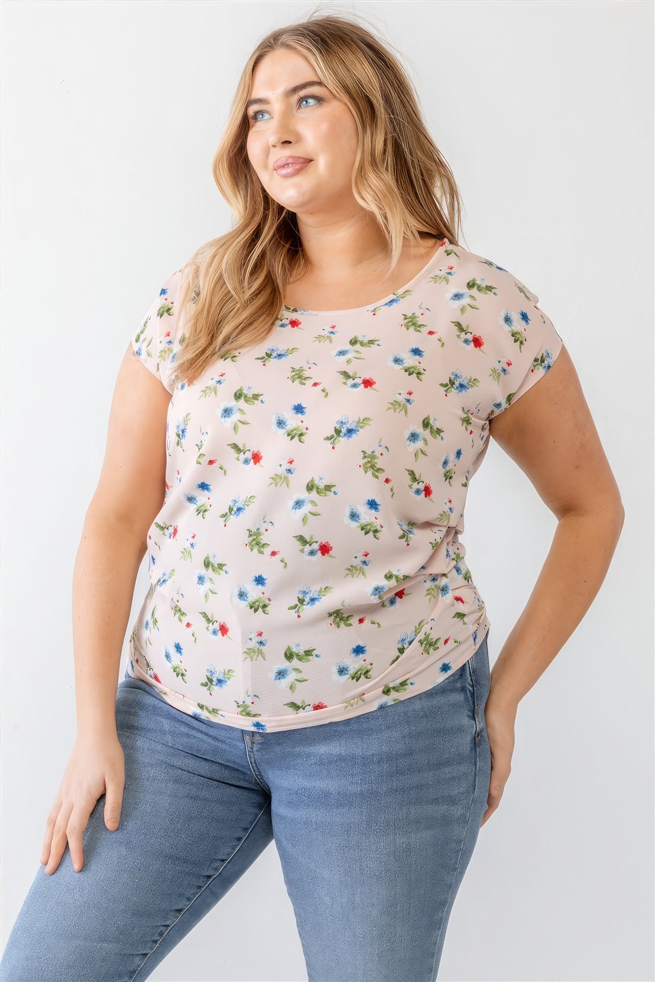 Plus Flower Print Ruched Top product image