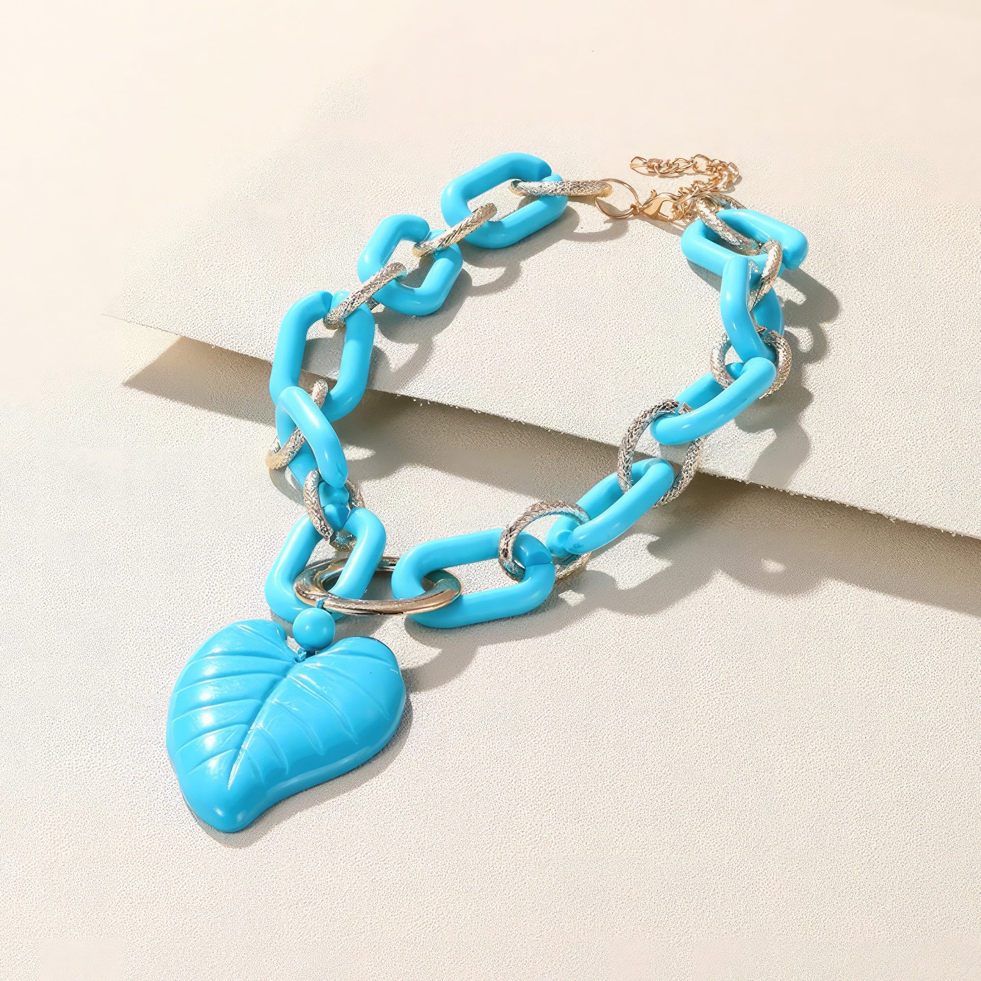 Chunky Color Acrylic Leaf Pendant Necklace product image