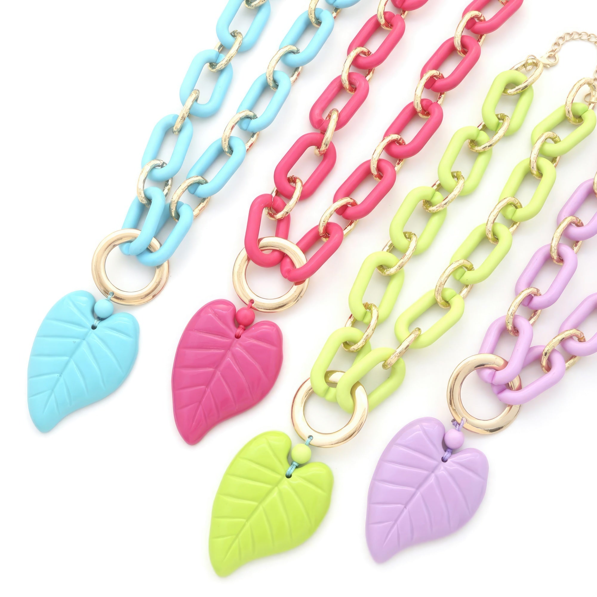 Chunky Color Acrylic Leaf Pendant Necklace product image