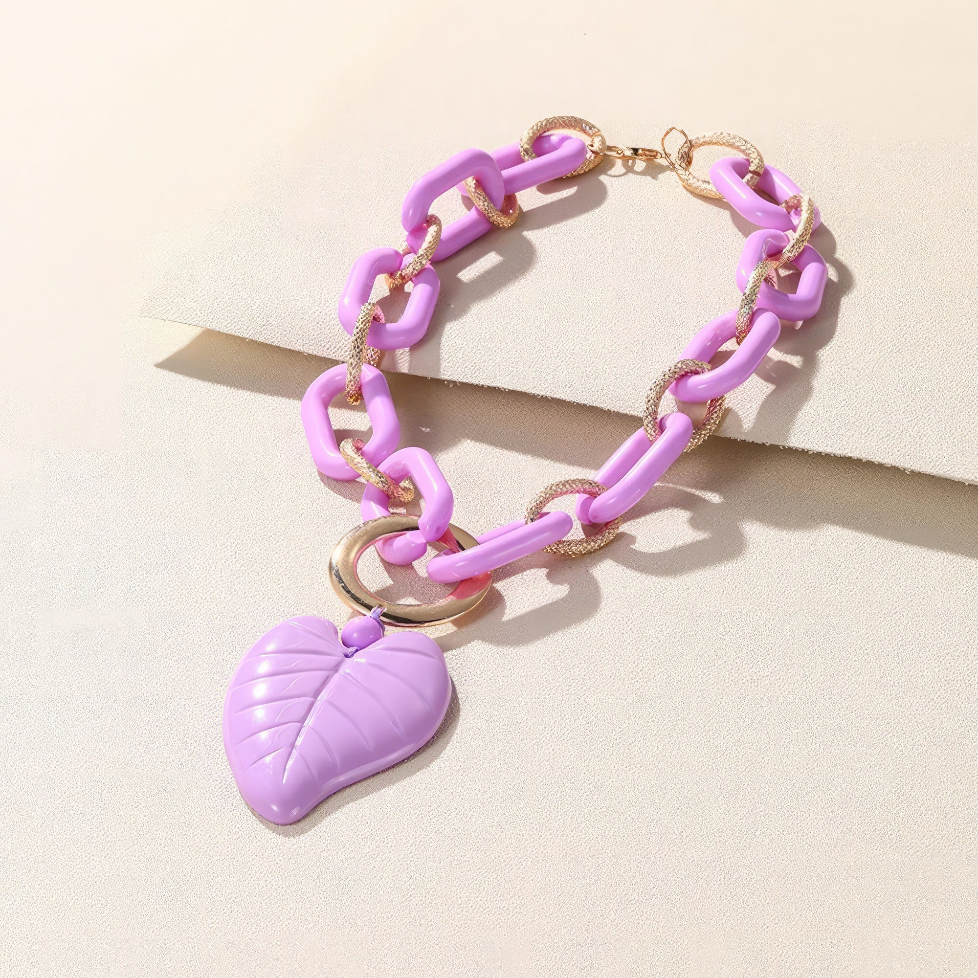 Chunky Color Acrylic Leaf Pendant Necklace product image