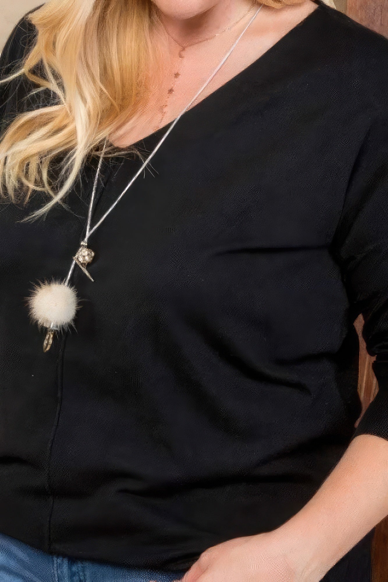 Plus Size V Neck 3/4 Sleeve Side Slit Hi-lo Sweater product image