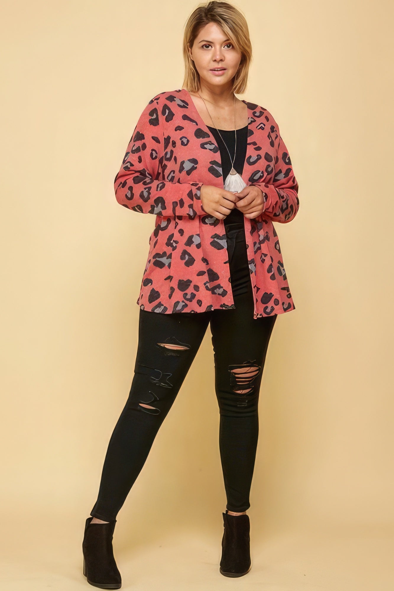 Plus Size Animal Printed Open Front Cropped Cardigan product image