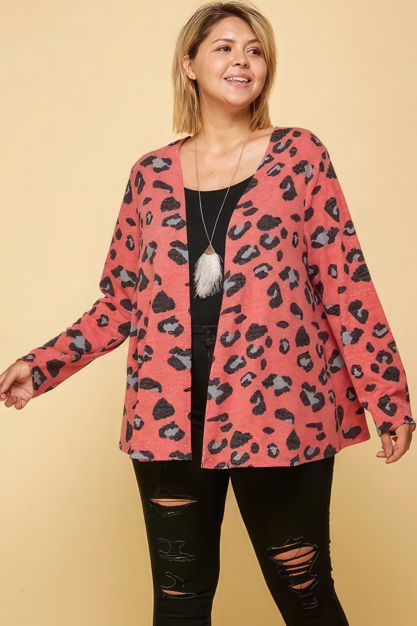 Plus Size Animal Printed Open Front Cropped Cardigan product image