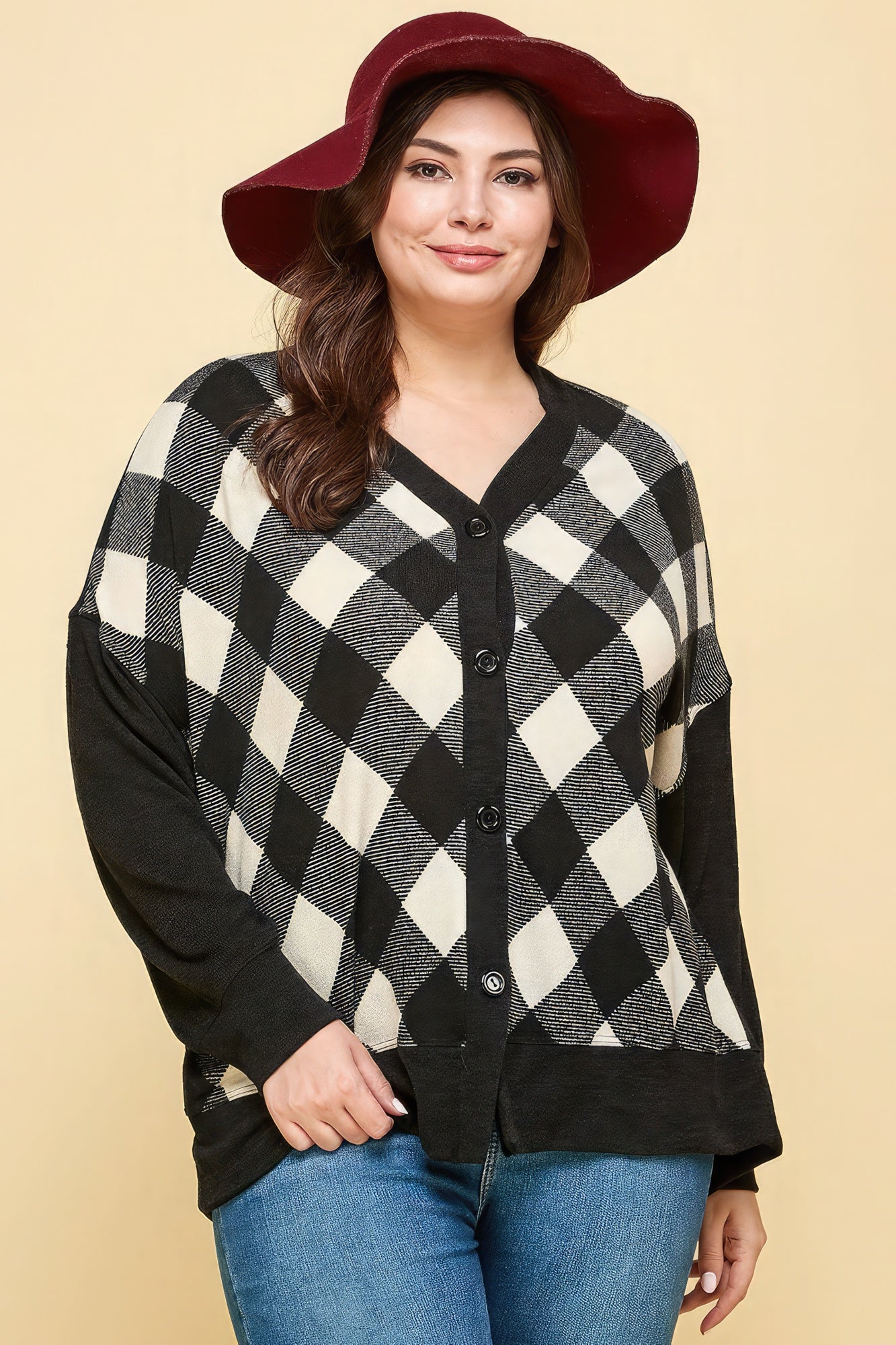Plus Size Buffalo Plaid Knit Button Up Oversize Cardigan product image