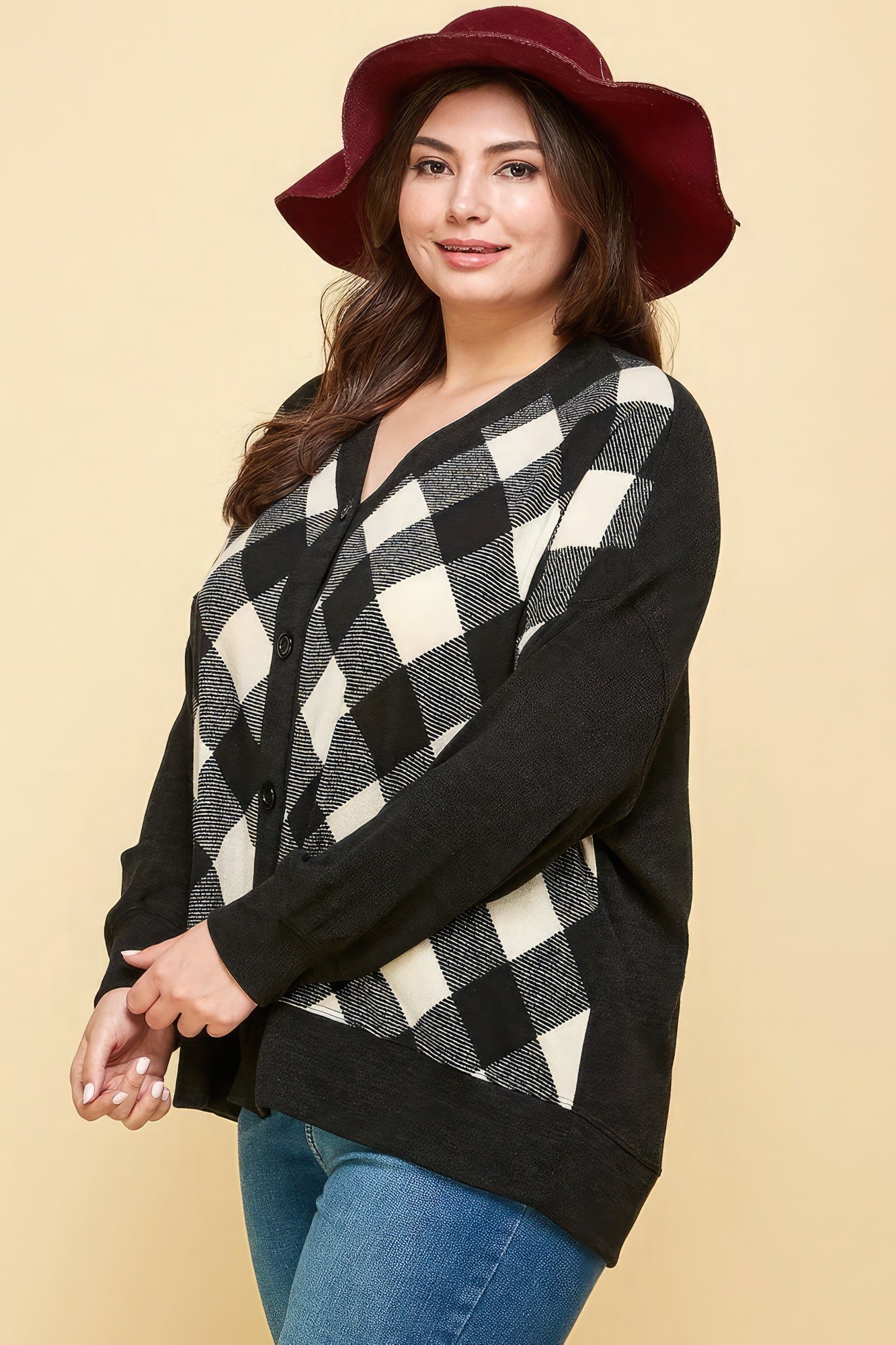 Plus Size Buffalo Plaid Knit Button Up Oversize Cardigan product image