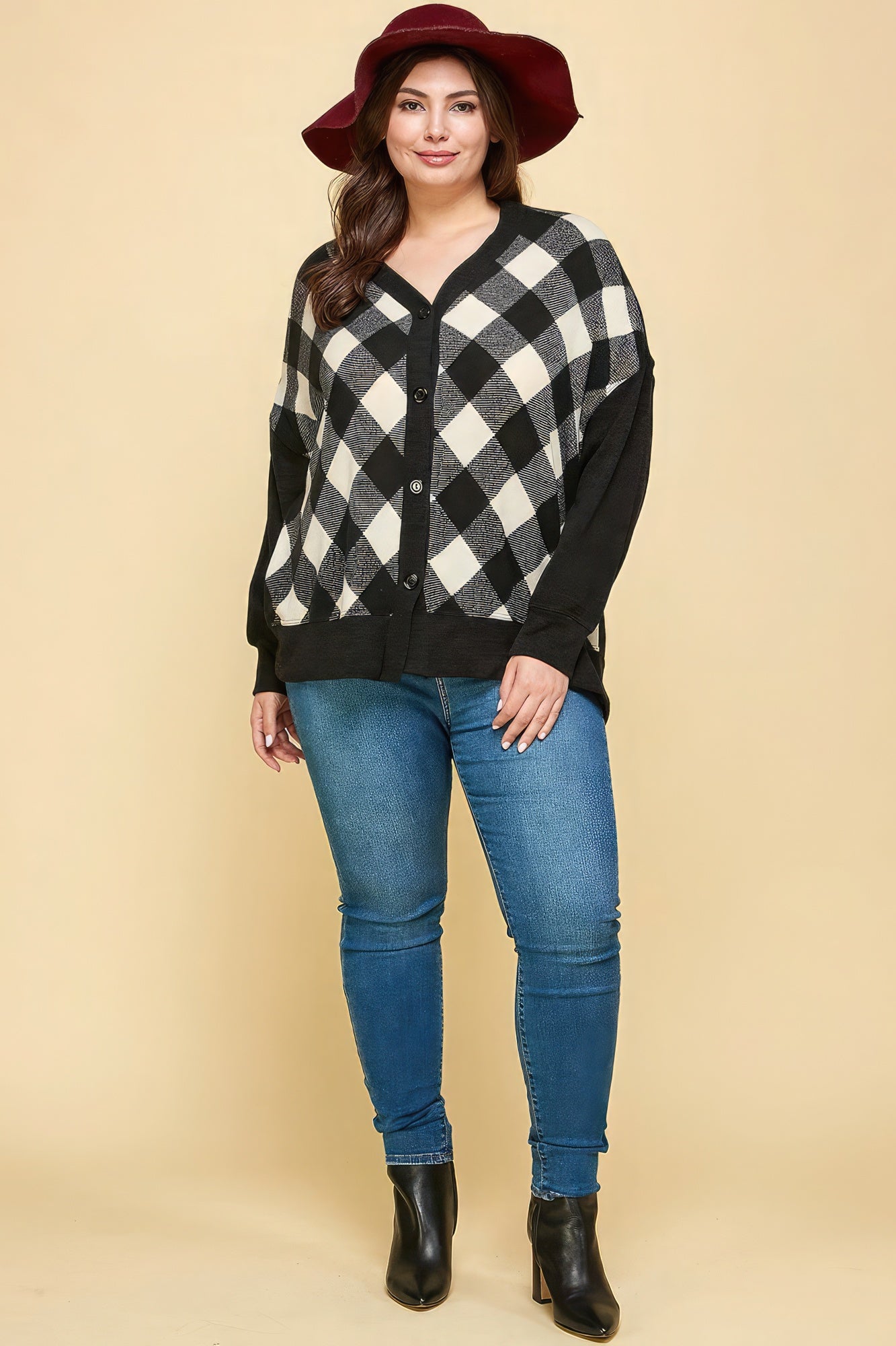 Plus Size Buffalo Plaid Knit Button Up Oversize Cardigan product image