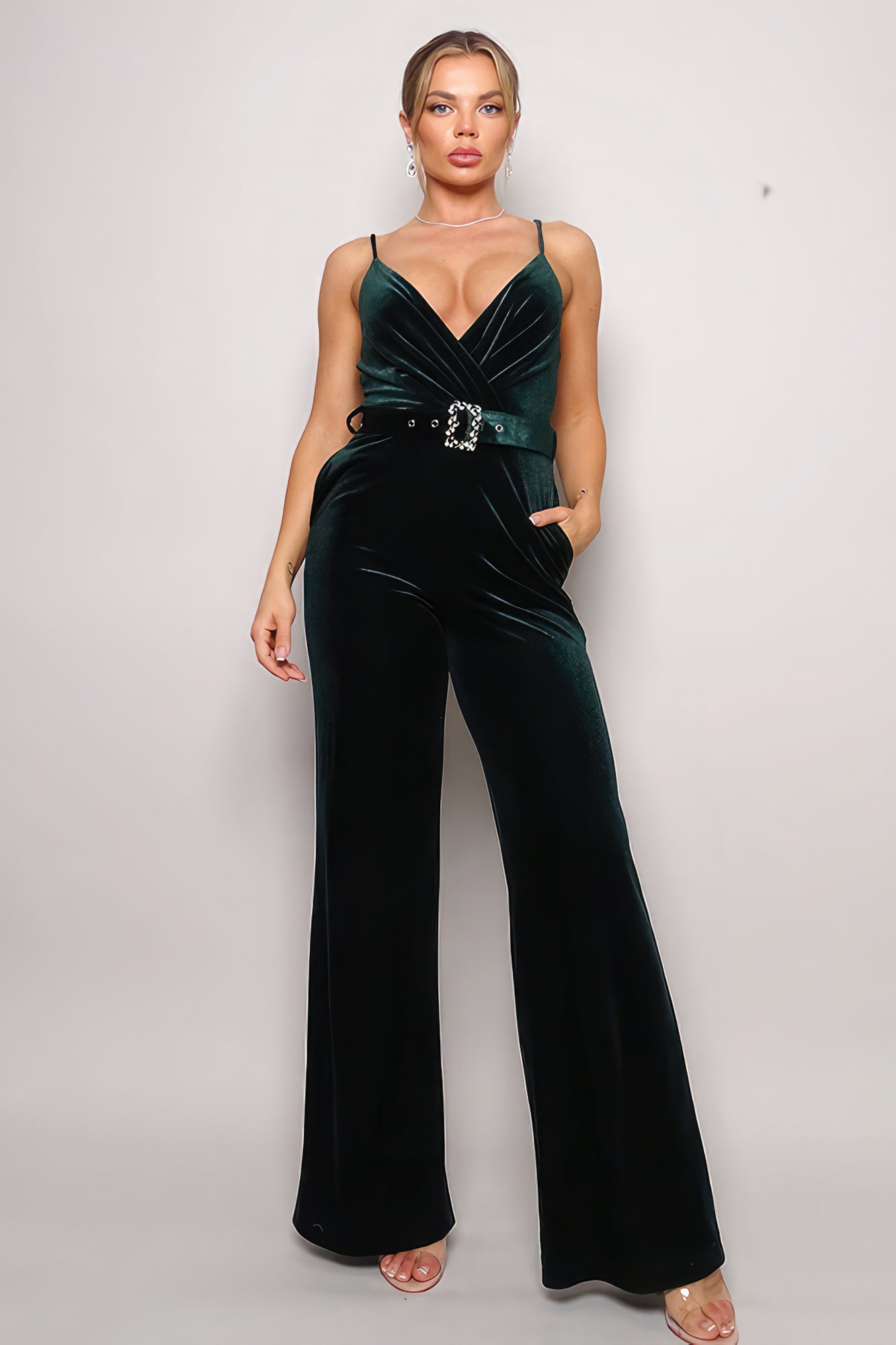 Samba Rhinestone Belt Velvet Jumpsuit product image