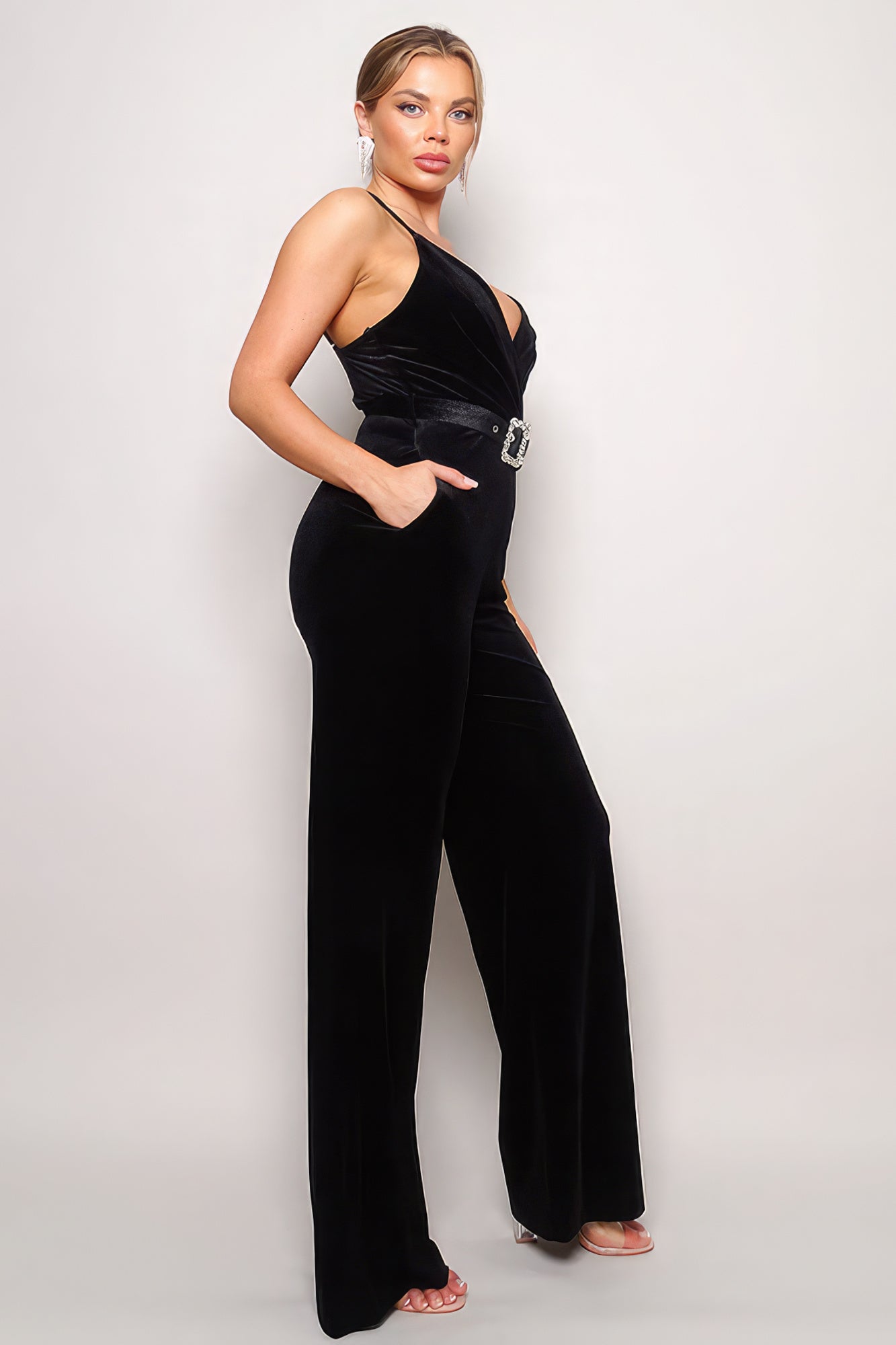Samba Rhinestone Belt Velvet Jumpsuit product image