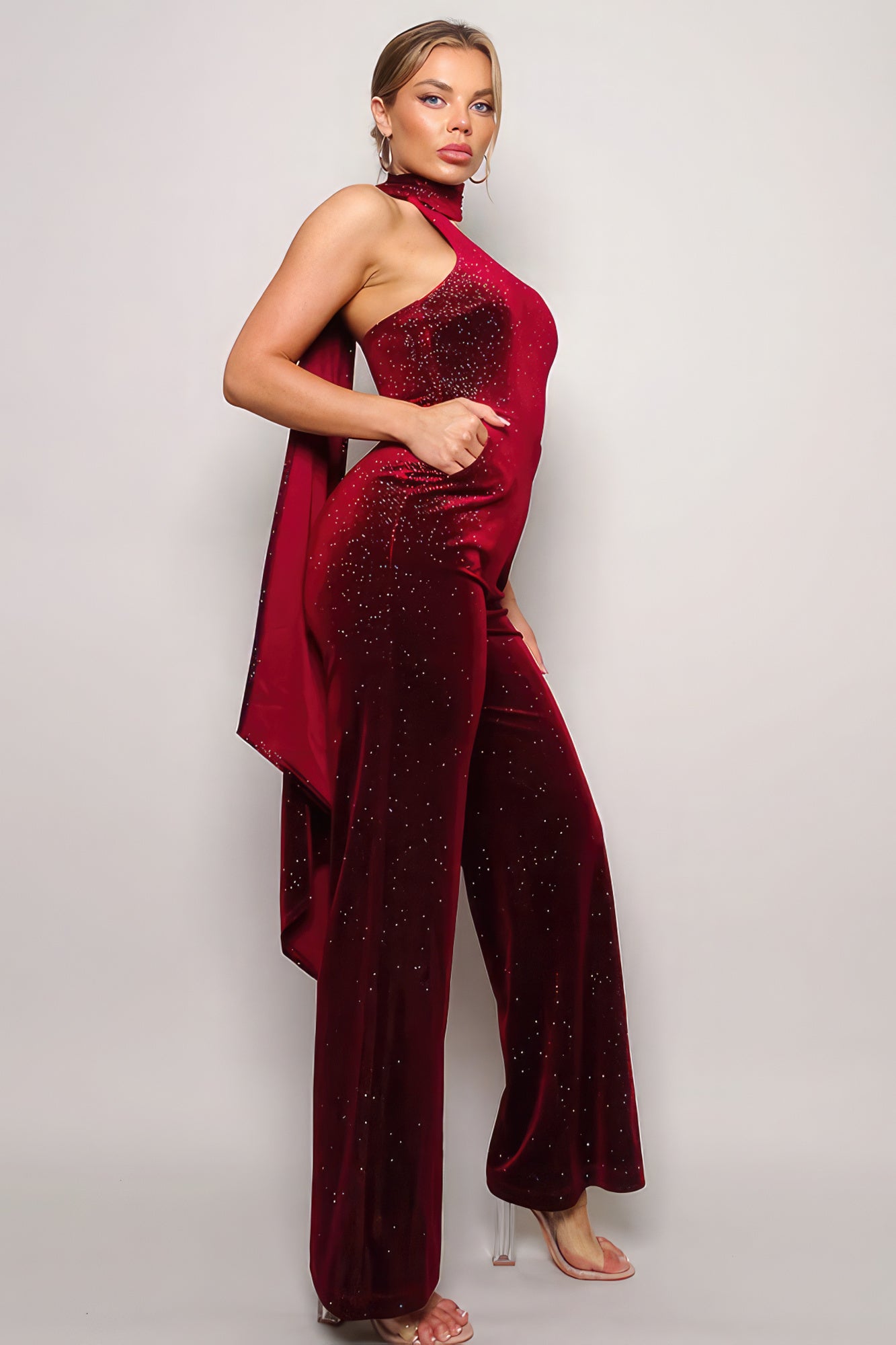 Scarf Top Glitter Velvet Jumpsuit product image