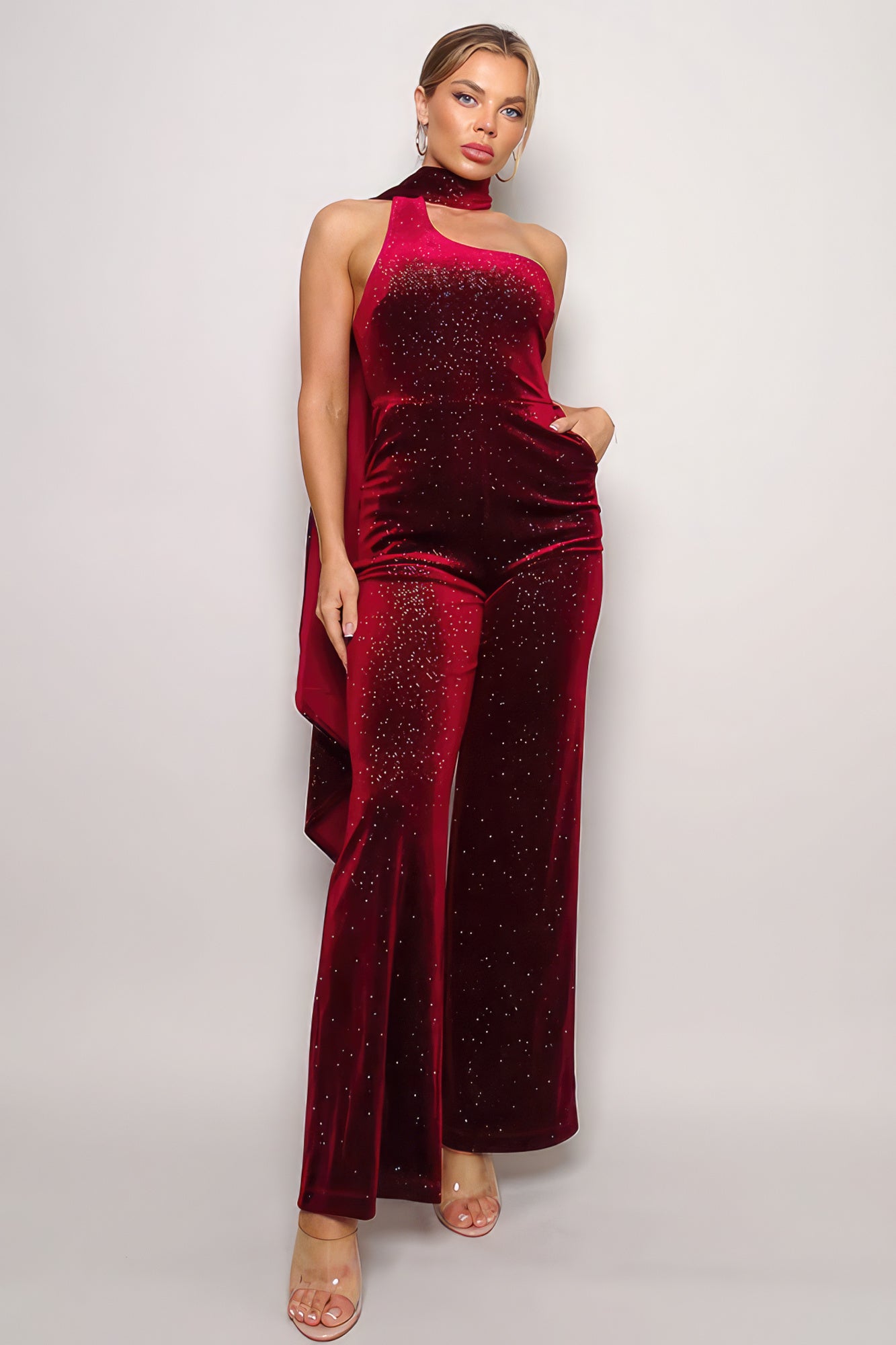 Scarf Top Glitter Velvet Jumpsuit product image