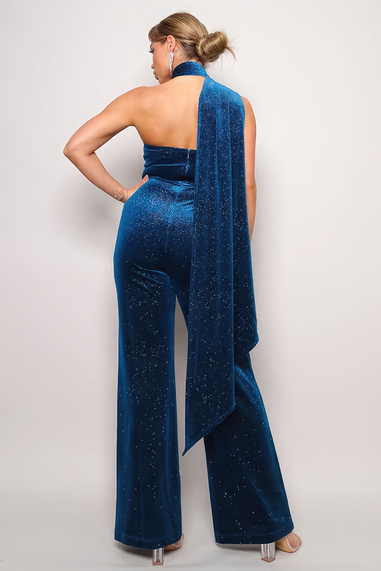 Scarf Top Glitter Velvet Jumpsuit product image