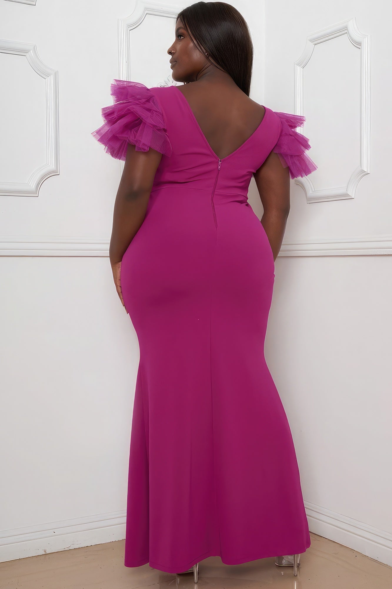 Mesh Tulle Shoulder Plus Size Maxi Dress product image
