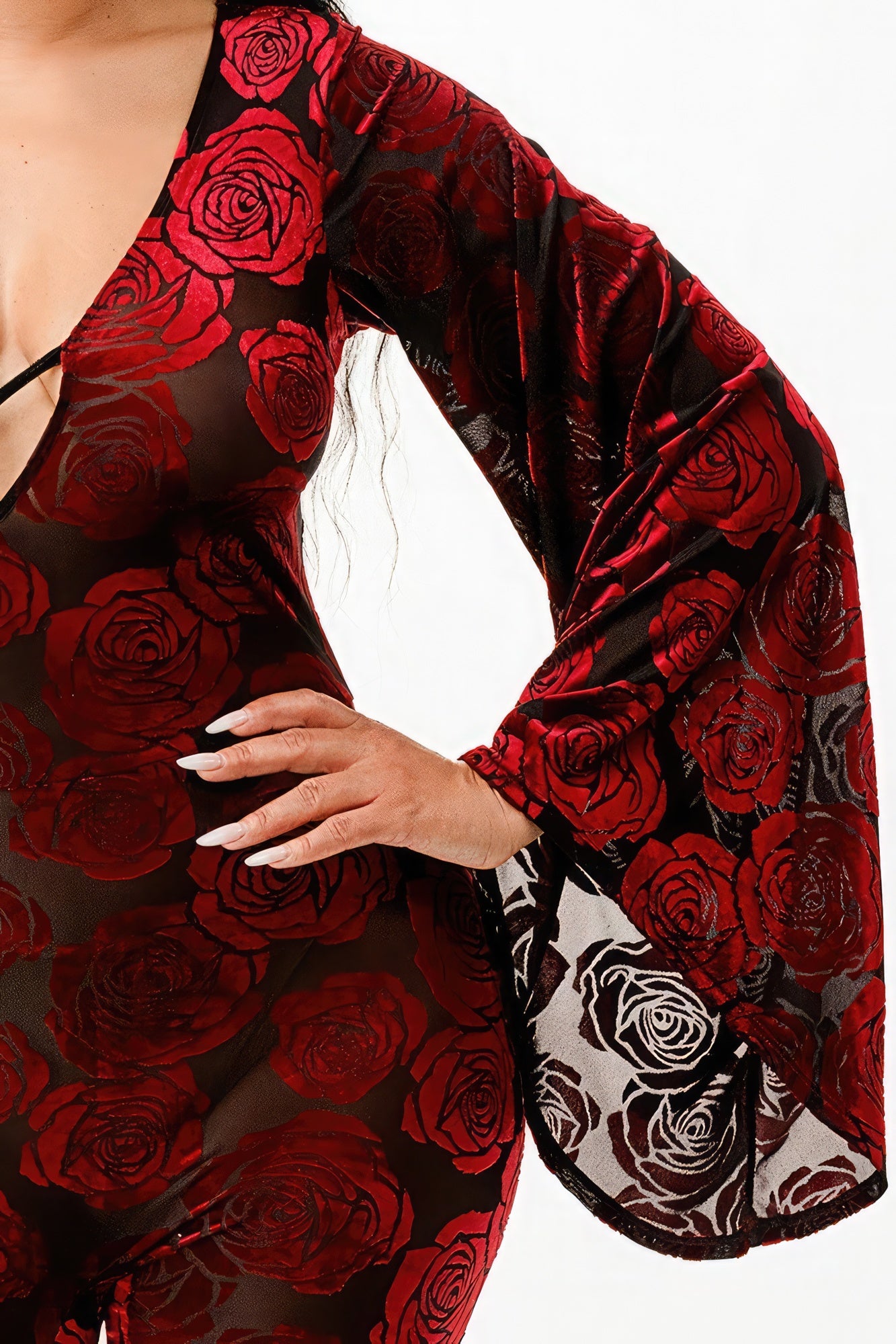 Velvet Flocking Jumpsuit/bell Sleeve product image