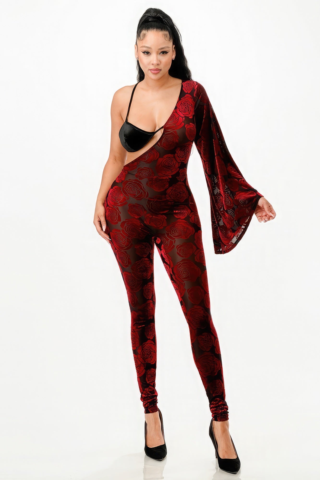 Velvet Flocking Jumpsuit/bell Sleeve product image