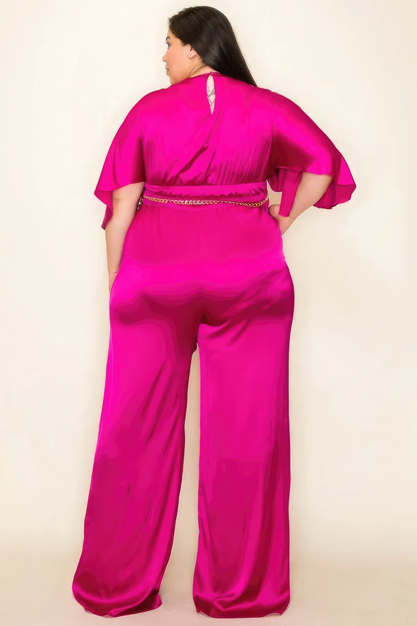 Satin Wrap Front Short Sleeve Smocked Waist Jumpsuit product image