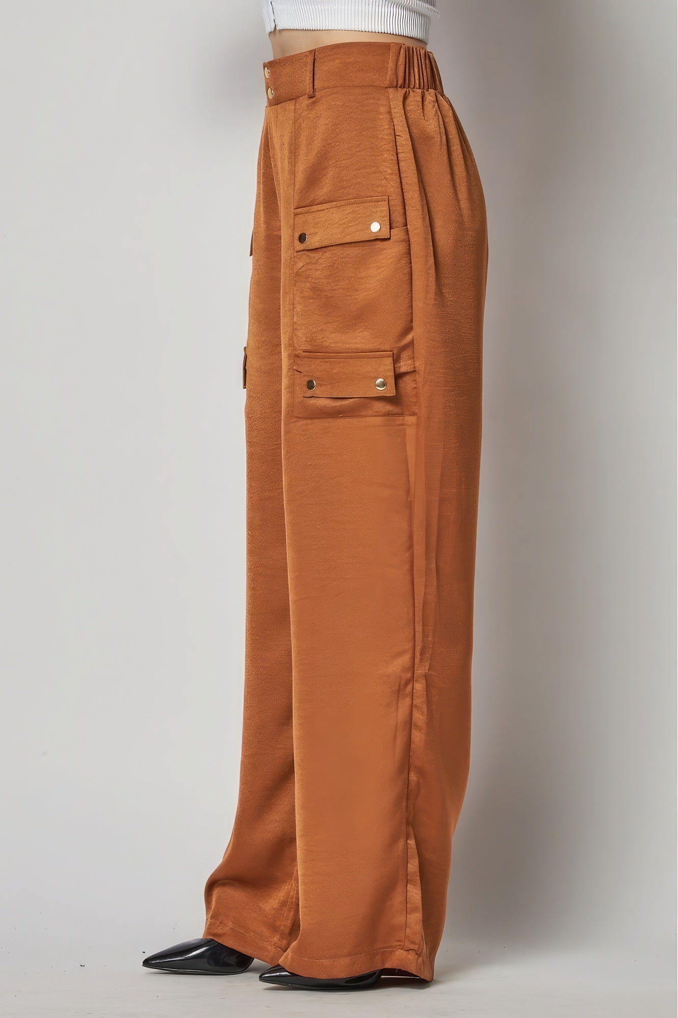 Satin Cargo Pocket Wide Leg Pants product image