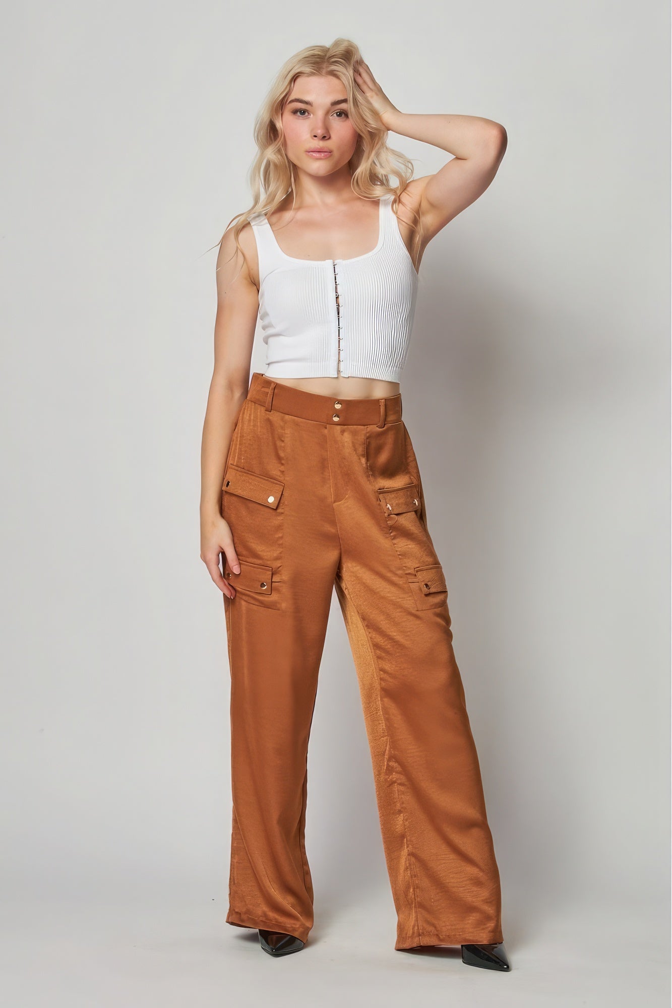 Satin Cargo Pocket Wide Leg Pants product image