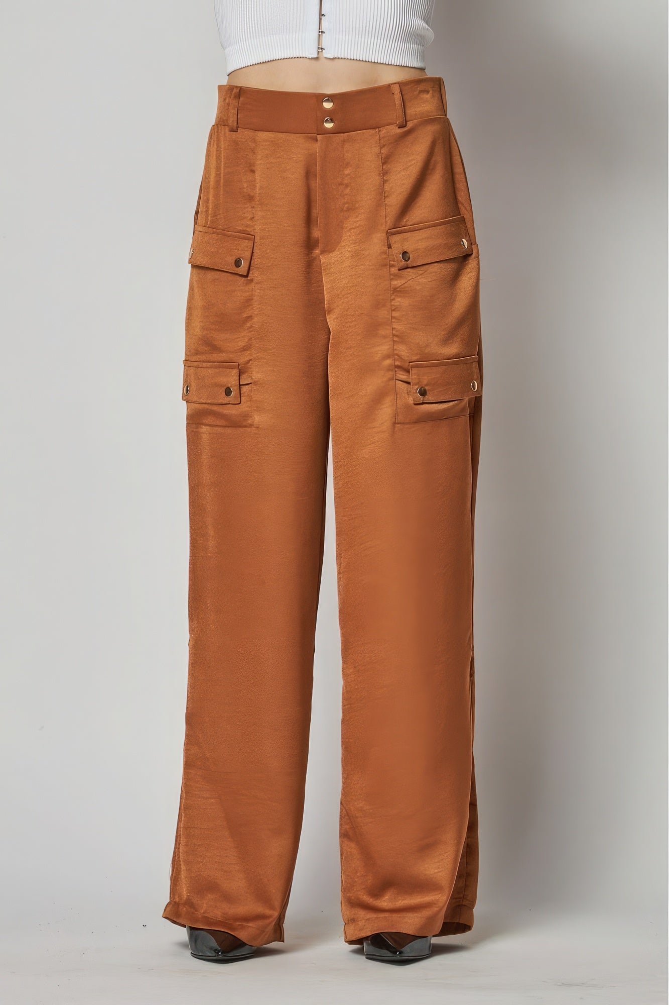 Satin Cargo Pocket Wide Leg Pants product image