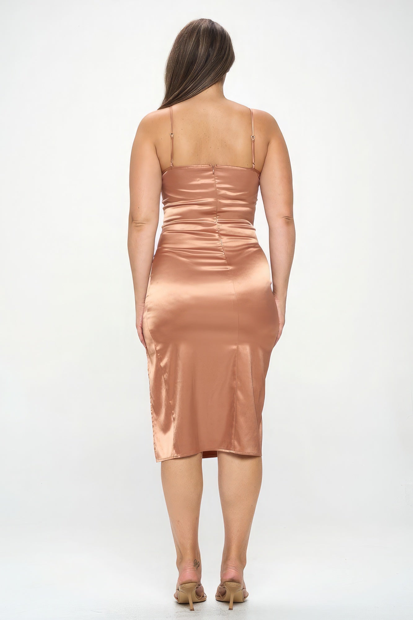 Plus Solid Satin Front Knot Bodycon Midi Dress product image