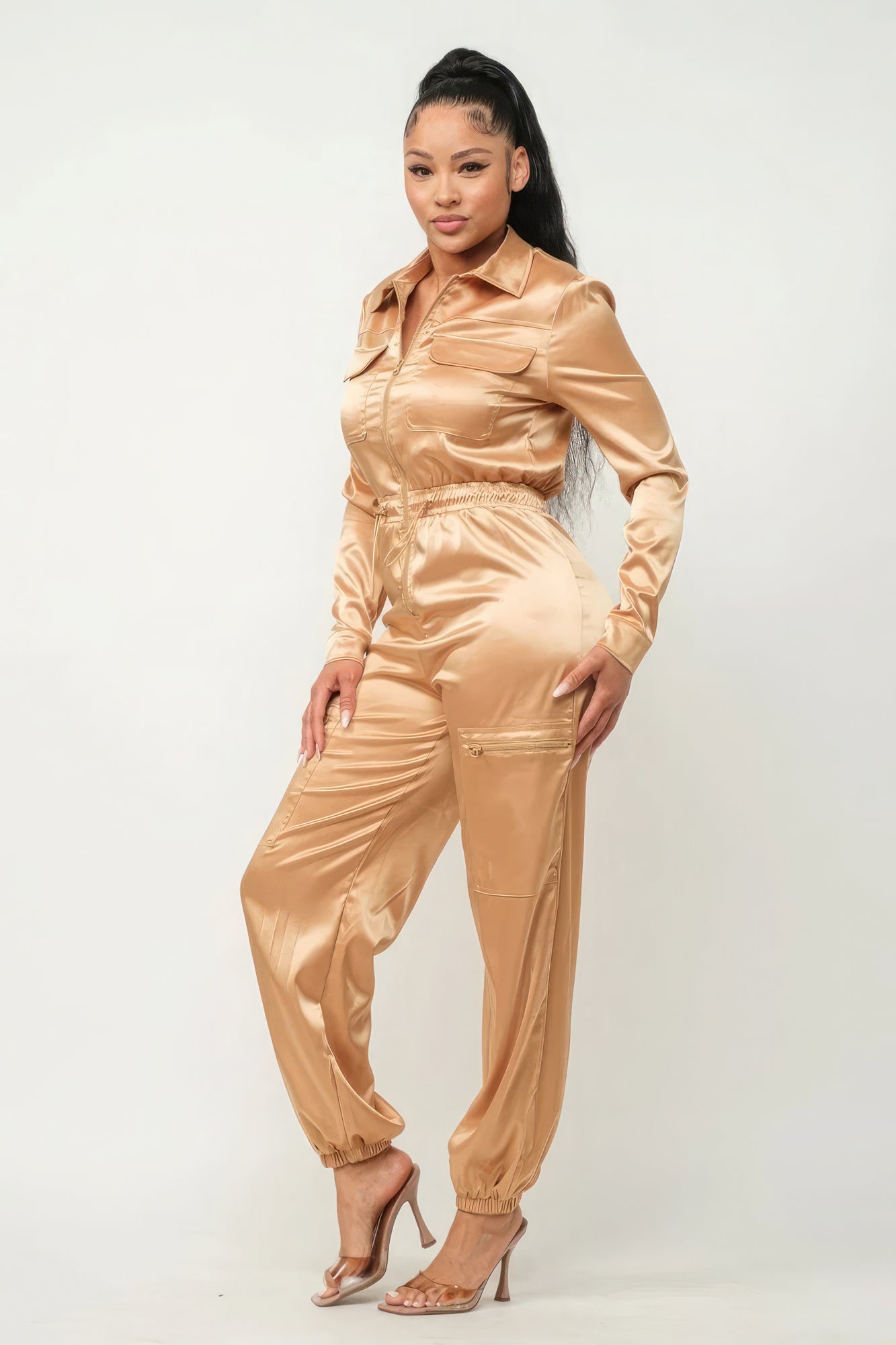 Front Zipper Pockets Top And Pants Jumpsuit product image