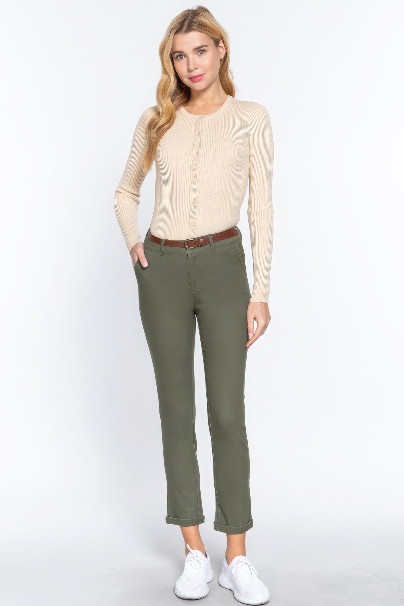Cotton-span Twill Belted Long Pants product image