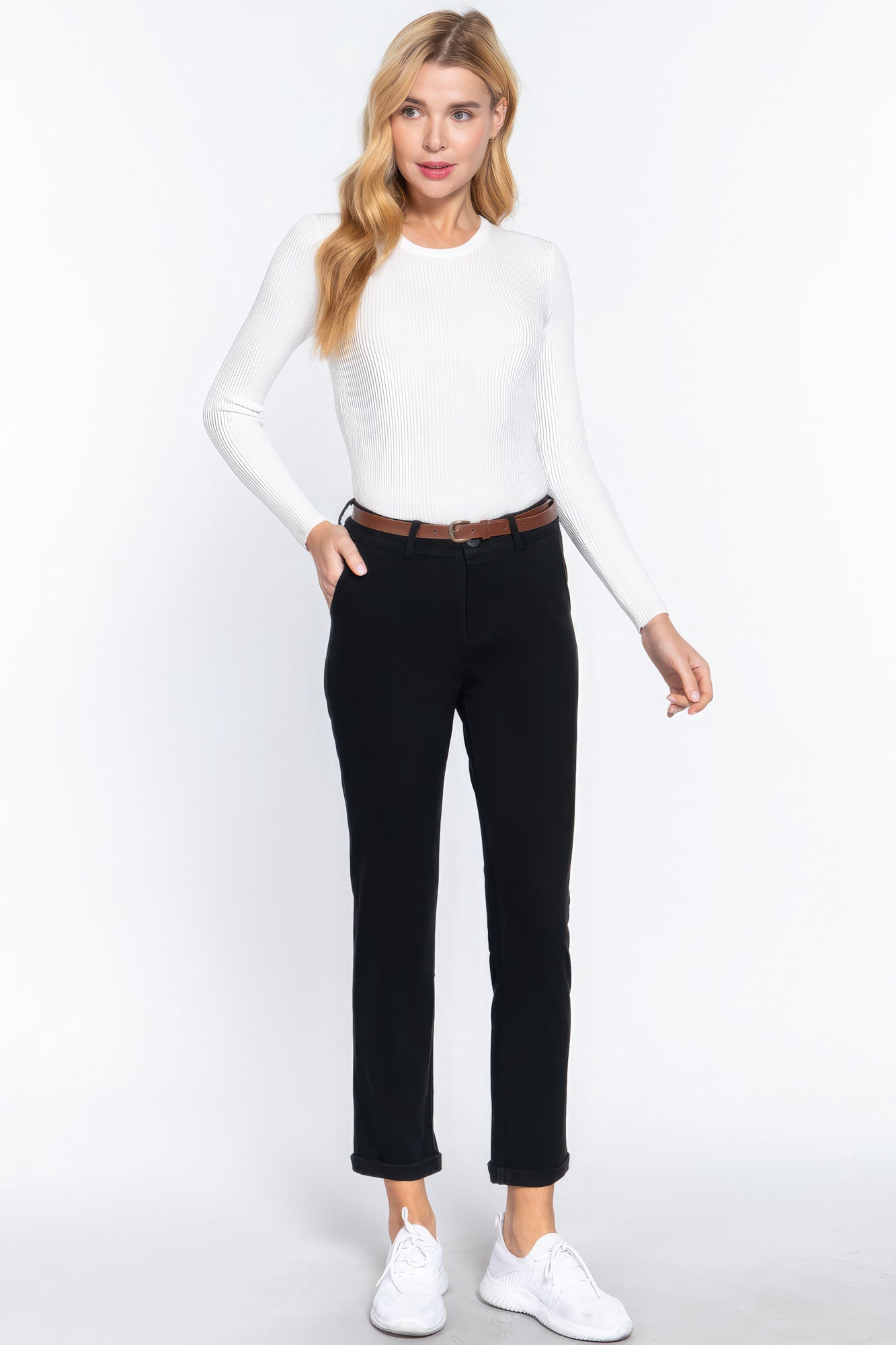 Cotton-span Twill Belted Long Pants product image