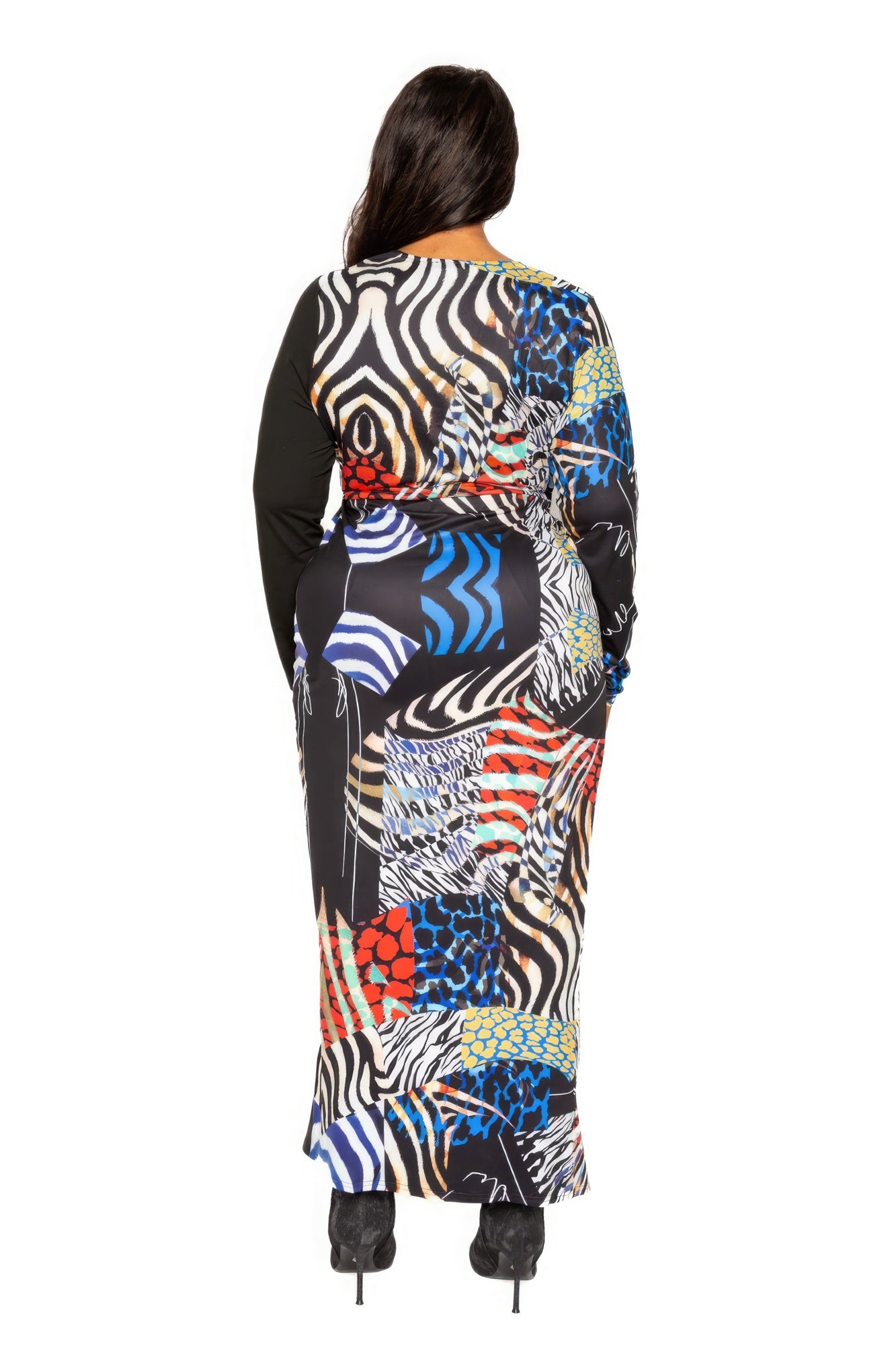 Animal Print Splice Dress With High-low Hem product image
