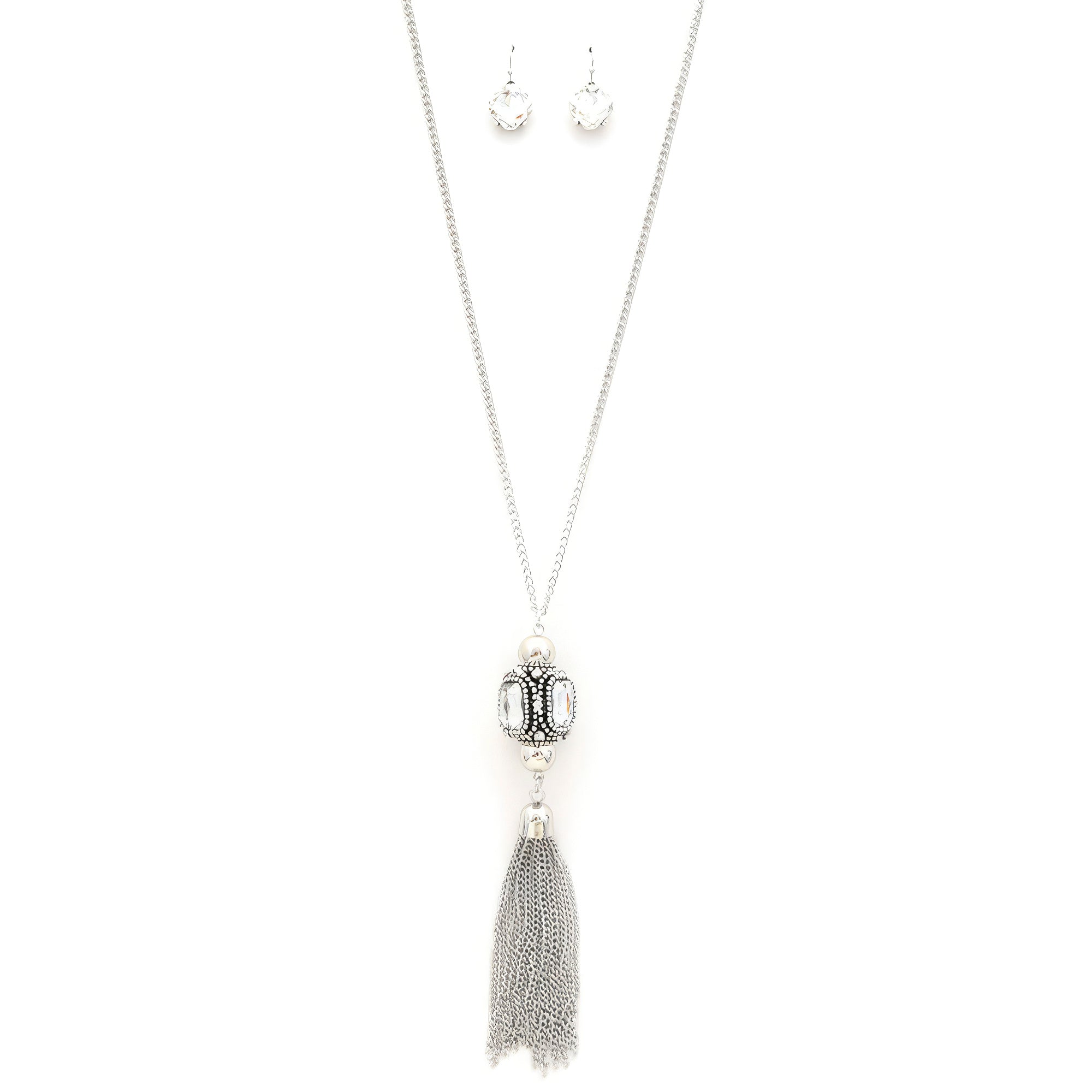 Cube Rhinestone Chain Tassel Necklace product image