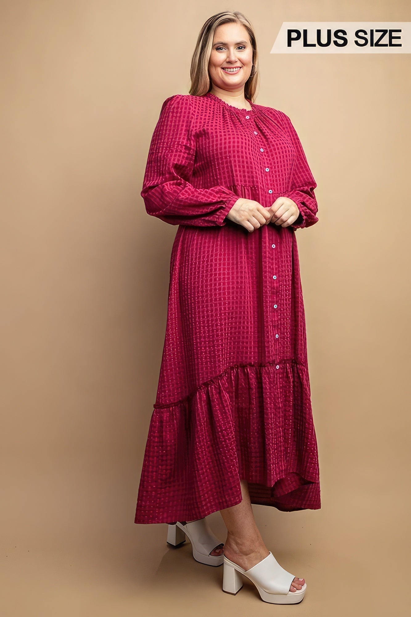 Plaid Button Down Hi - Low Hem Maxi Dress product image