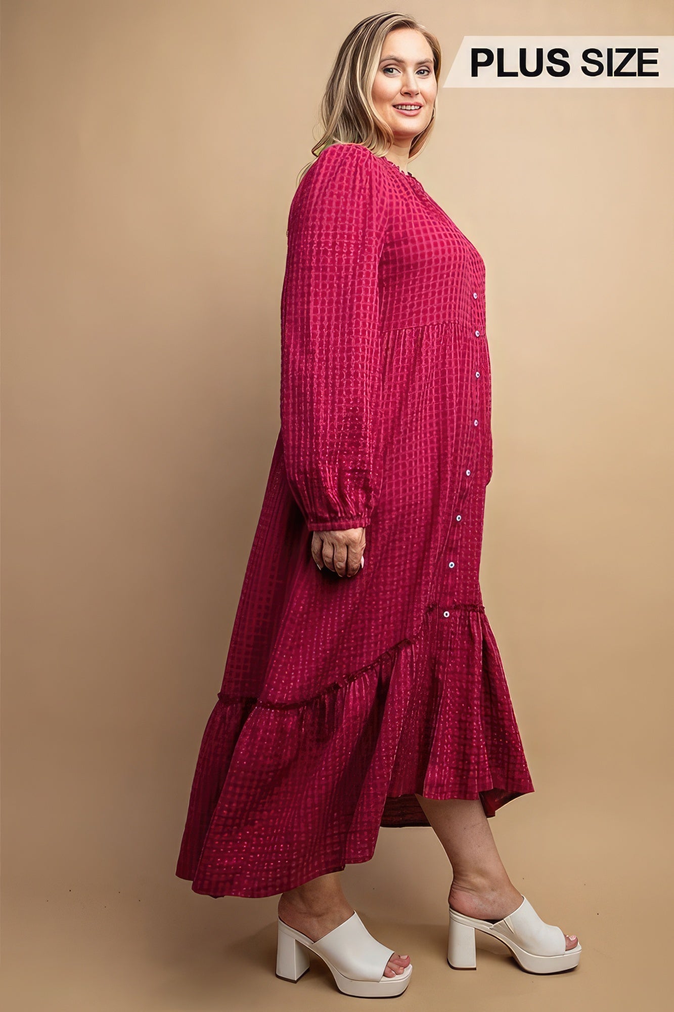 Plaid Button Down Hi - Low Hem Maxi Dress product image