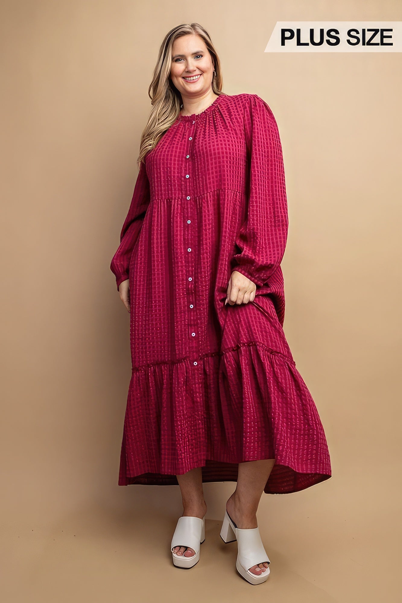 Plaid Button Down Hi - Low Hem Maxi Dress product image